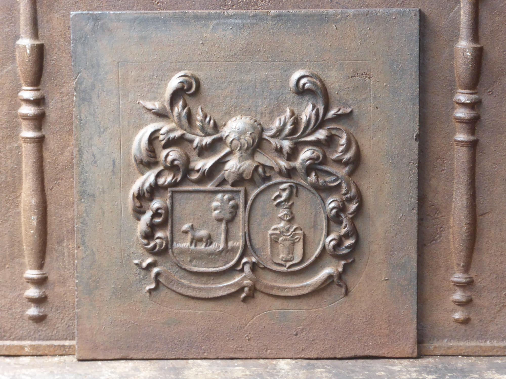 French Louis XIV style fireback with a coat of arms. The fireback has a natural brown patina. Upon request it can be made black. It is in a good condition and does not have cracks.






 