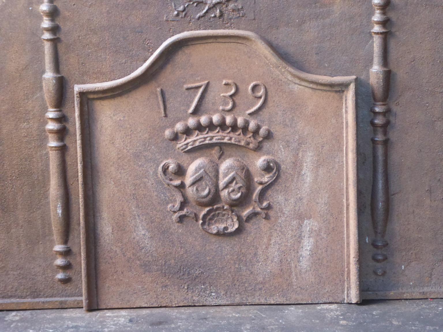 20th century French Louis XIV style fireback with an unknown coat of arms.

The fireback is made of cast iron and has a natural brown patina. Upon request it can be made black / pewter. It is in a good condition and has no cracks.







  
