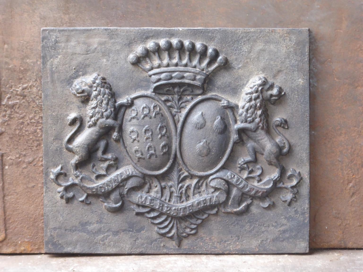 Cast French Louis XIV Style Coat of Arms Fireback