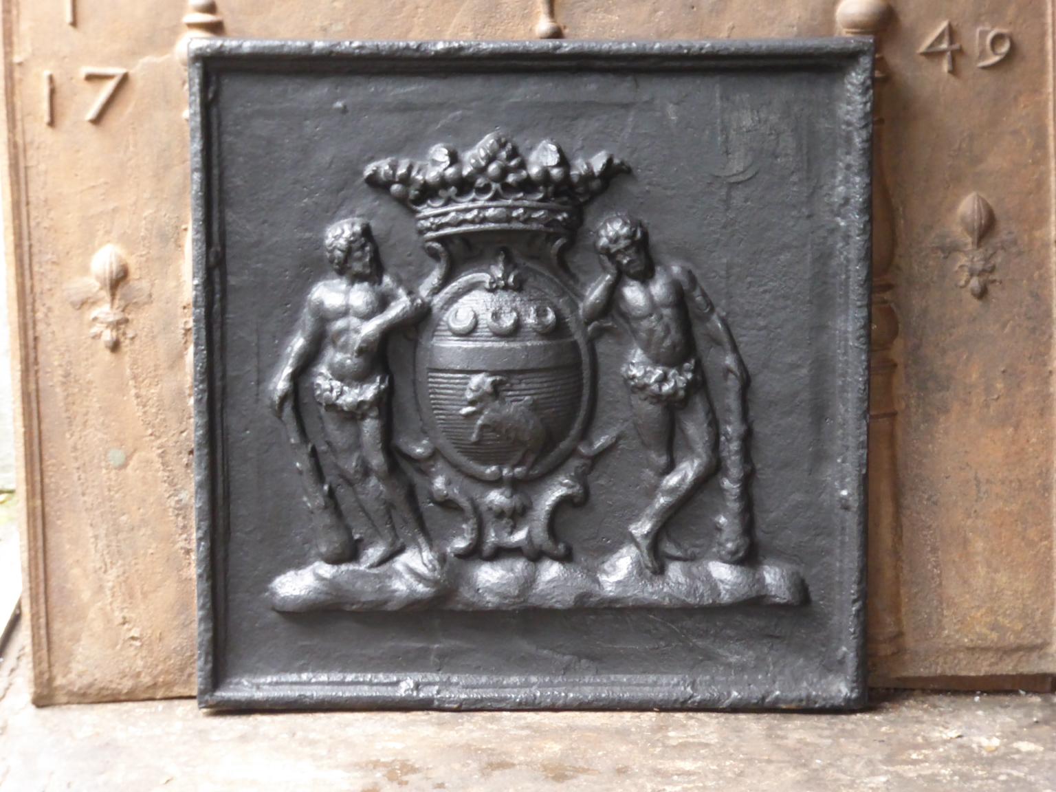 Cast French Louis XIV Style Coat of Arms Fireback / Backsplash For Sale