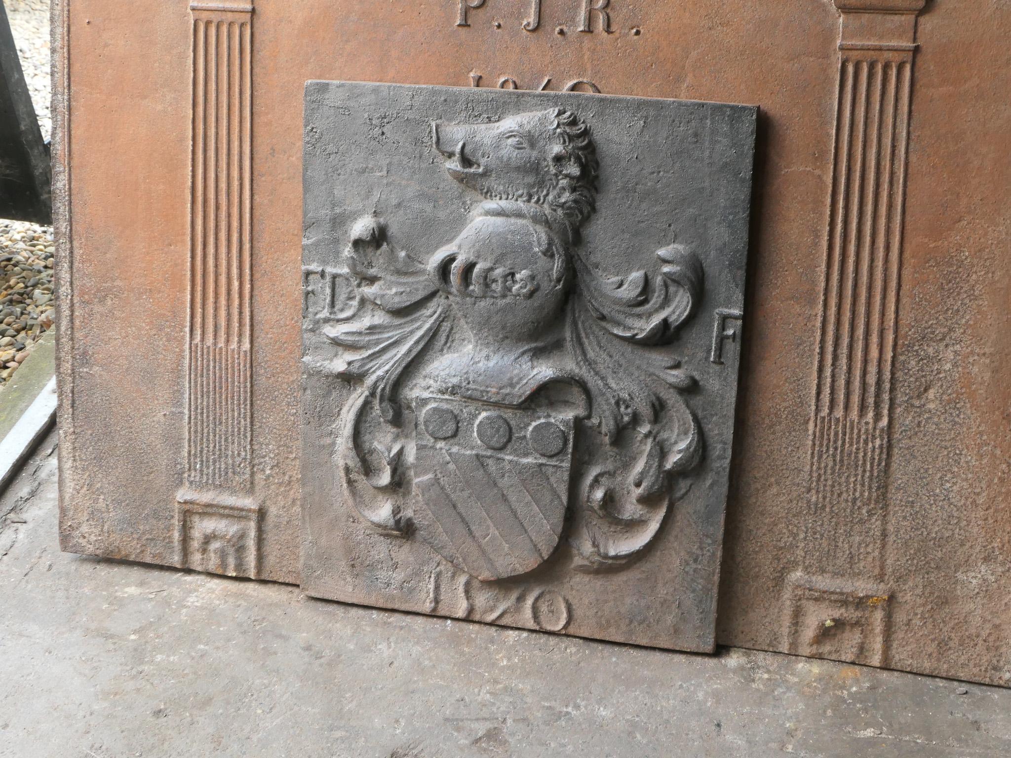 Cast French Louis XIV Style 'Coat of Arms' Fireback / Backsplash For Sale