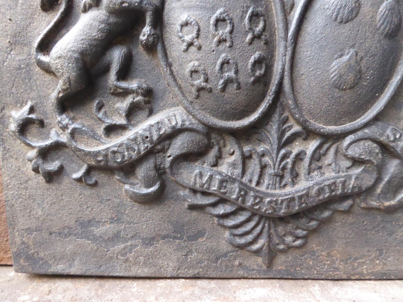 Iron French Louis XIV Style Coat of Arms Fireback