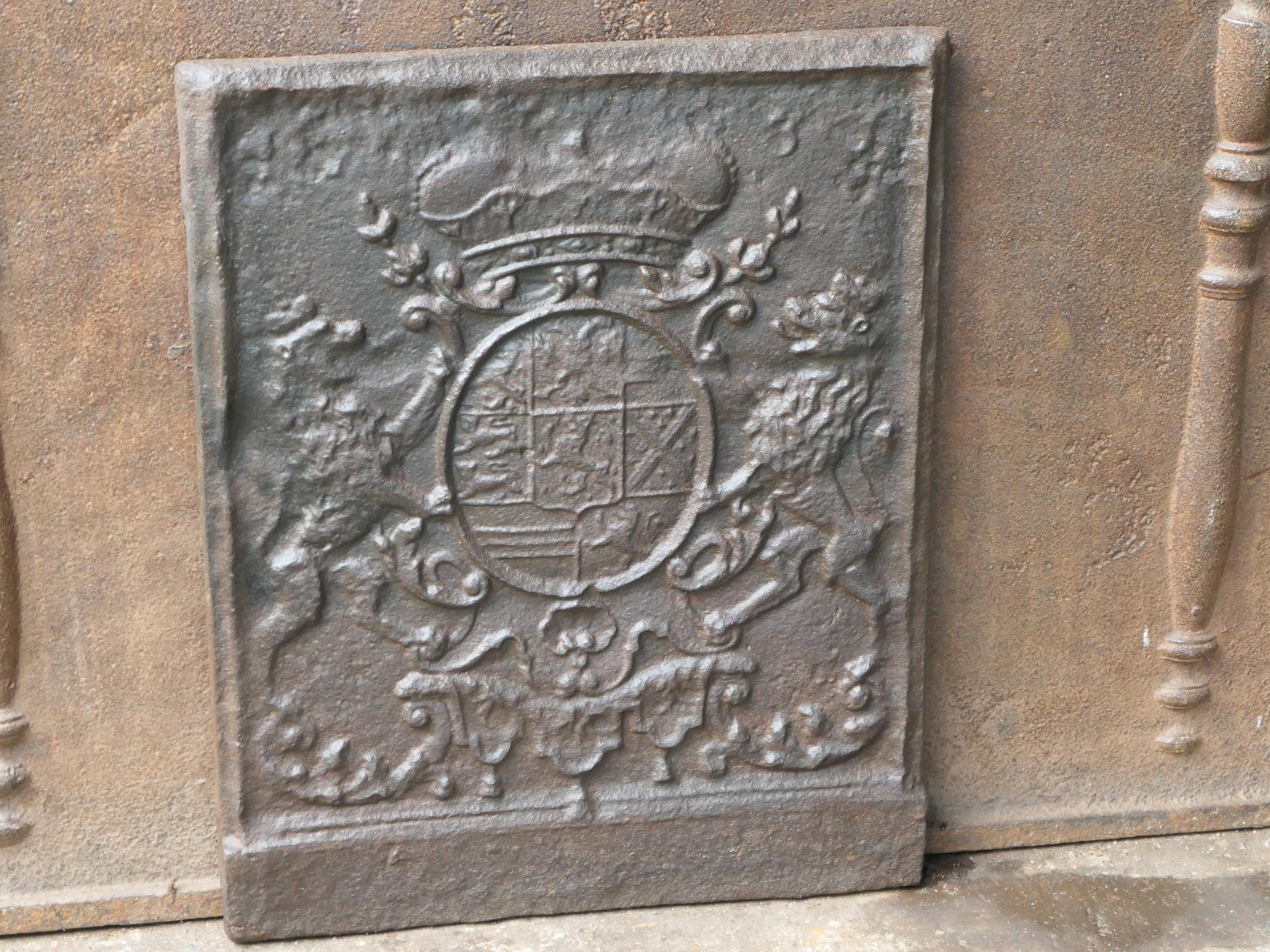 Iron German Louis XIV Style Coat of Arms Fireback / Backsplash For Sale