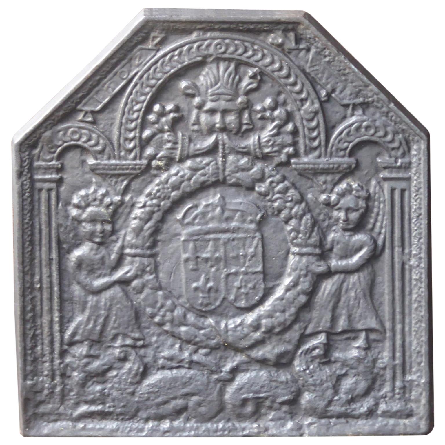 French Louis XIV Style 'Coat of Arms' Fireback / Backsplash For Sale