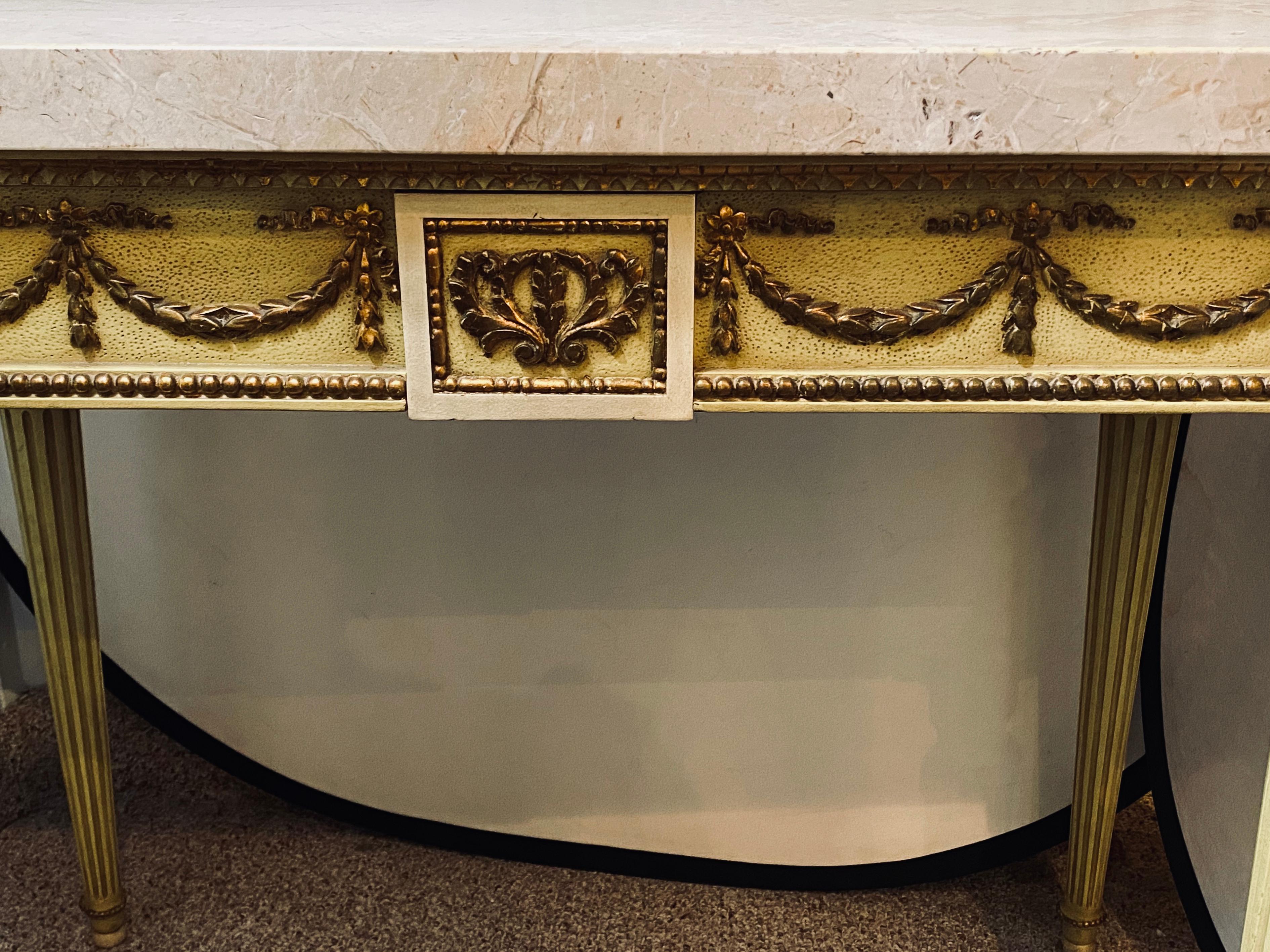 French Louis XIV Style Console Table With Thick Marble Top by Maison Jansen In Good Condition In Stamford, CT