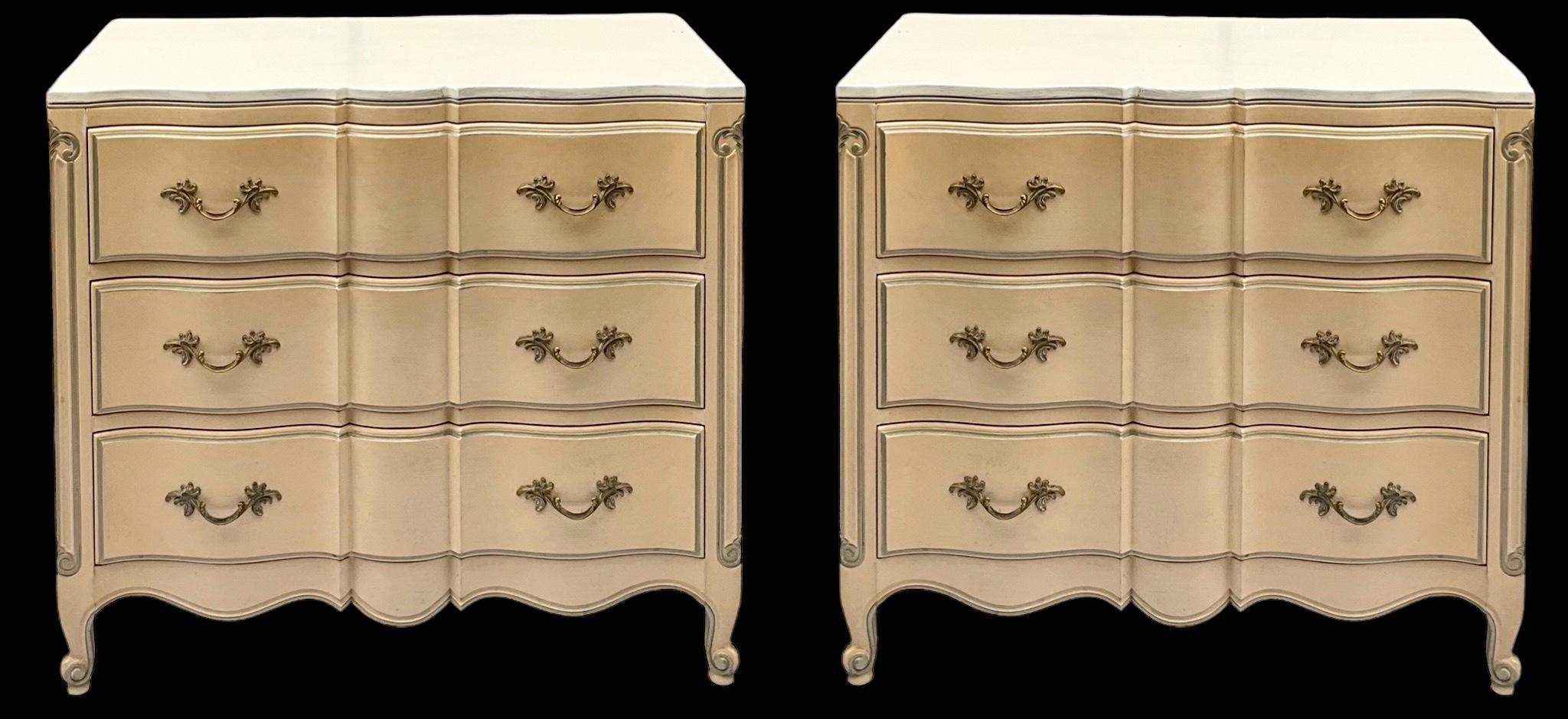 French Louis XIV Style Custom Painted Chests / Commodes By Dixie - Pair For Sale 1