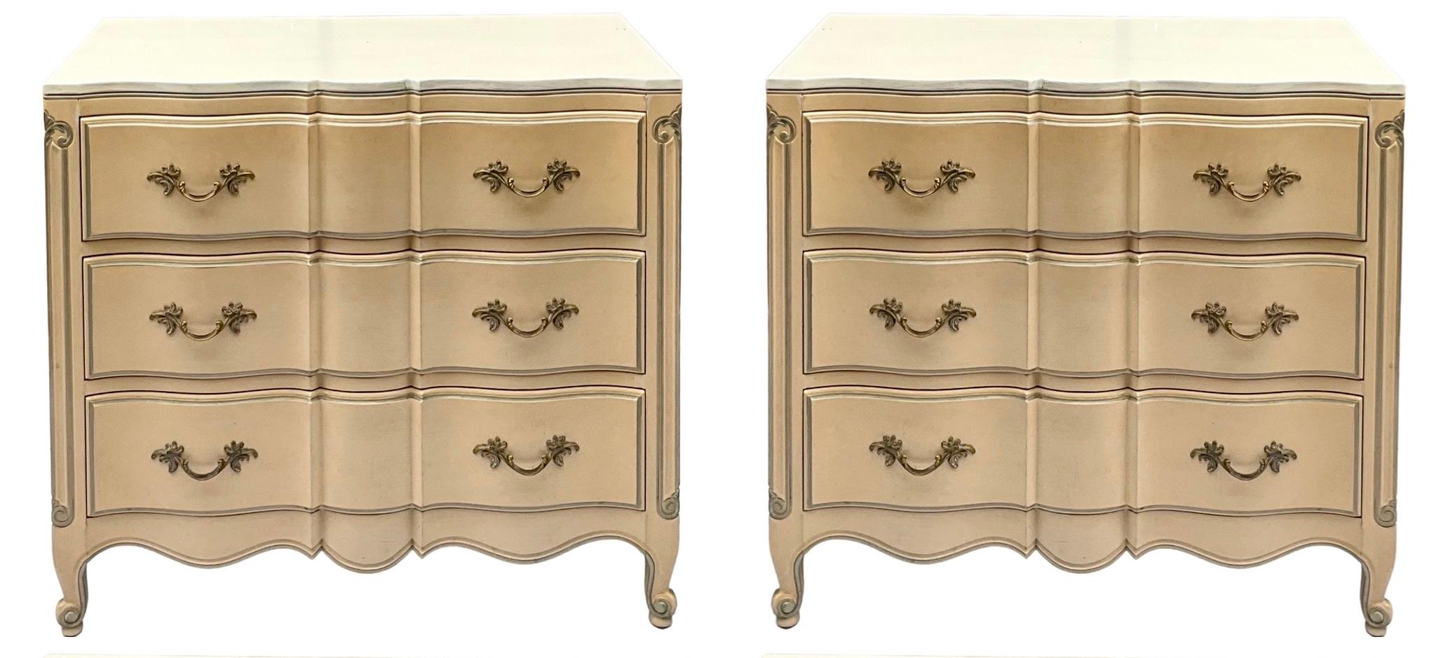 French Louis XIV Style Custom Painted Chests / Commodes By Dixie - Pair