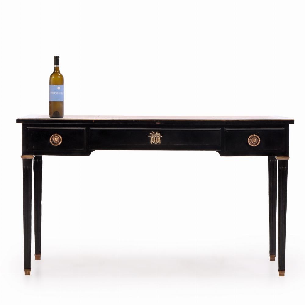 Leather French Louis XIV Style Ebonized Mahogany Writing Desk, C. 1940