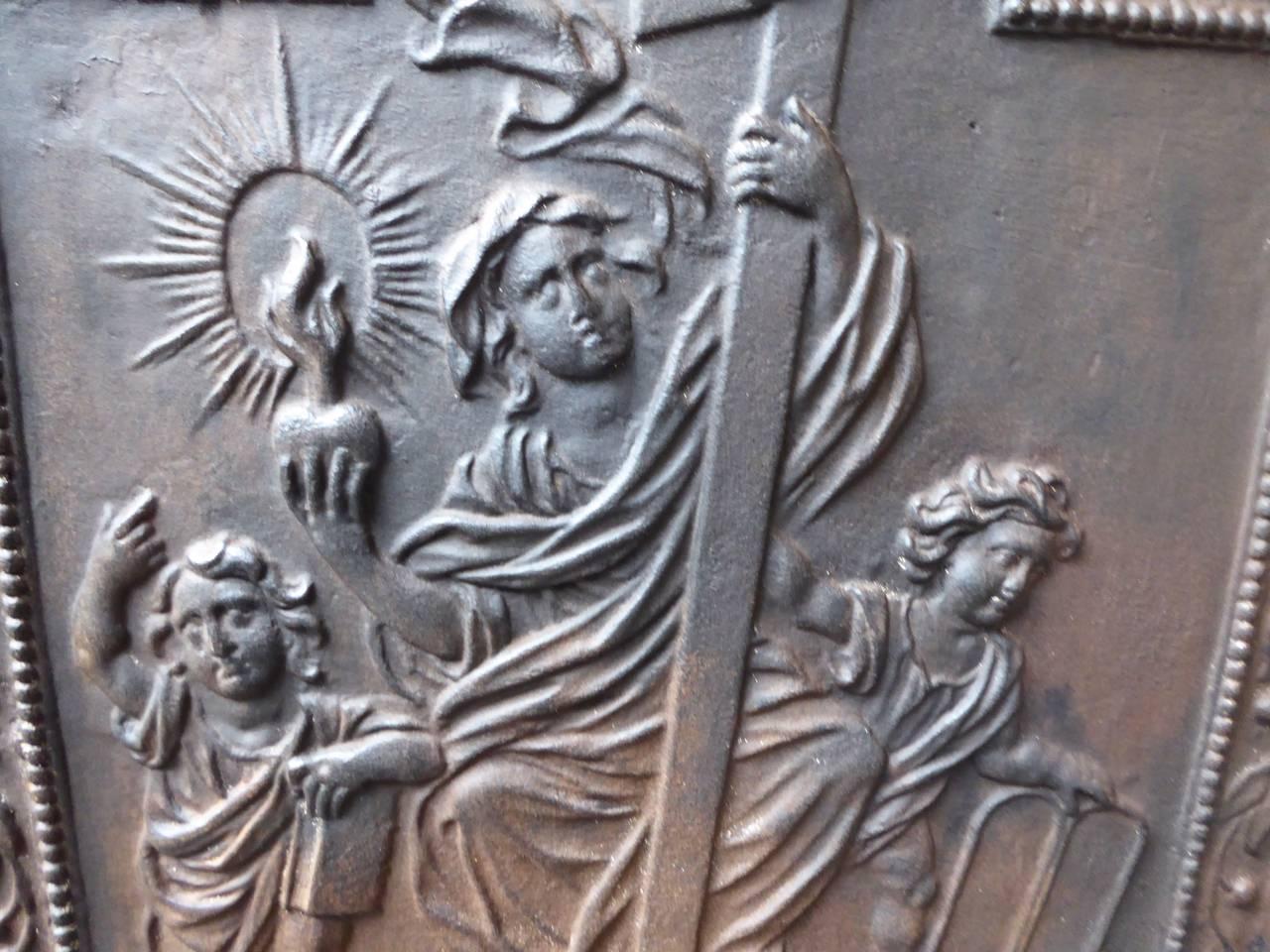 Cast Dutch Louis XIII Style 'Faith' Fireback / Backsplash For Sale