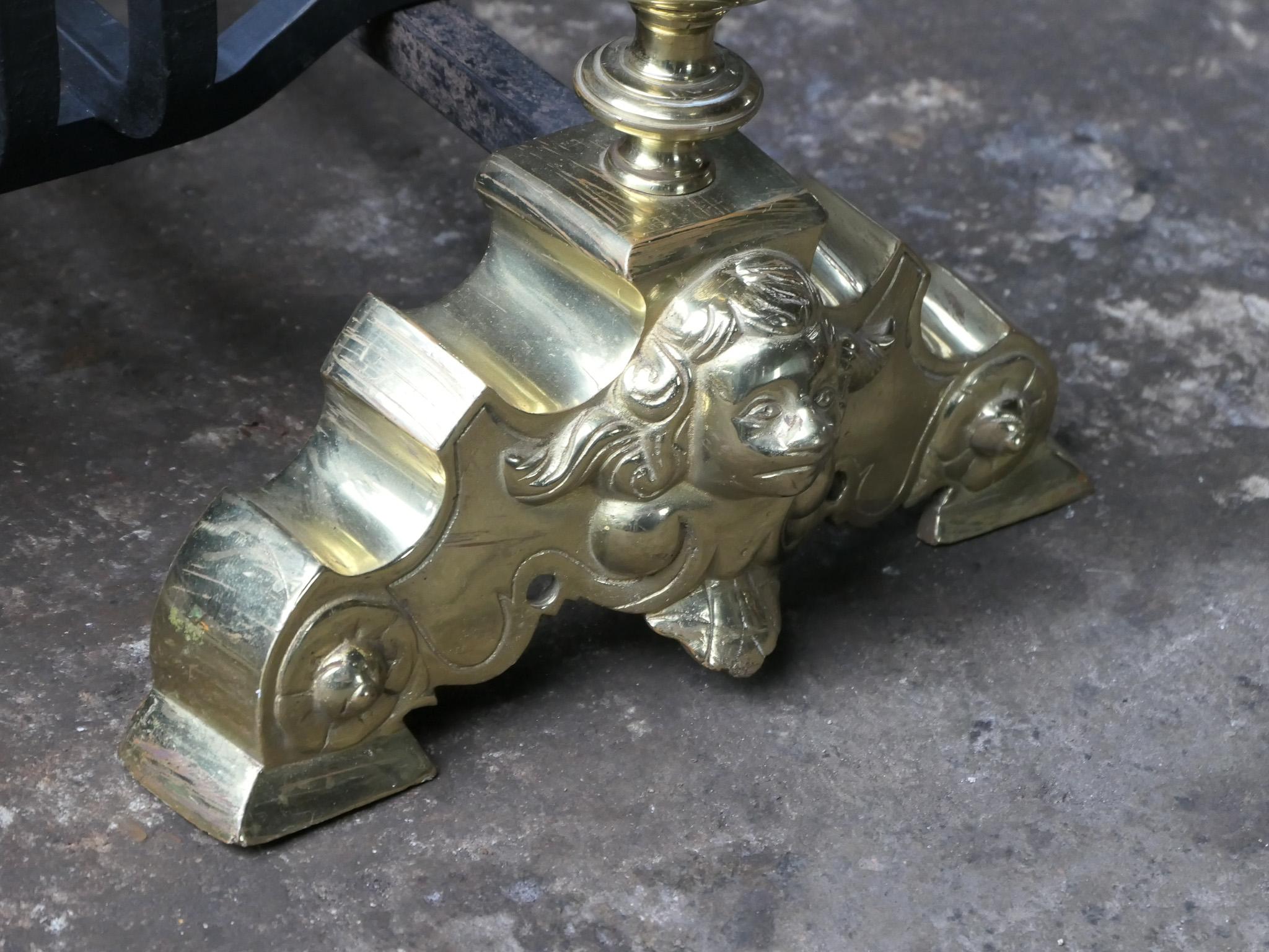 Brass French Louis XIV Style Fire Grate, Fireplace Grate For Sale