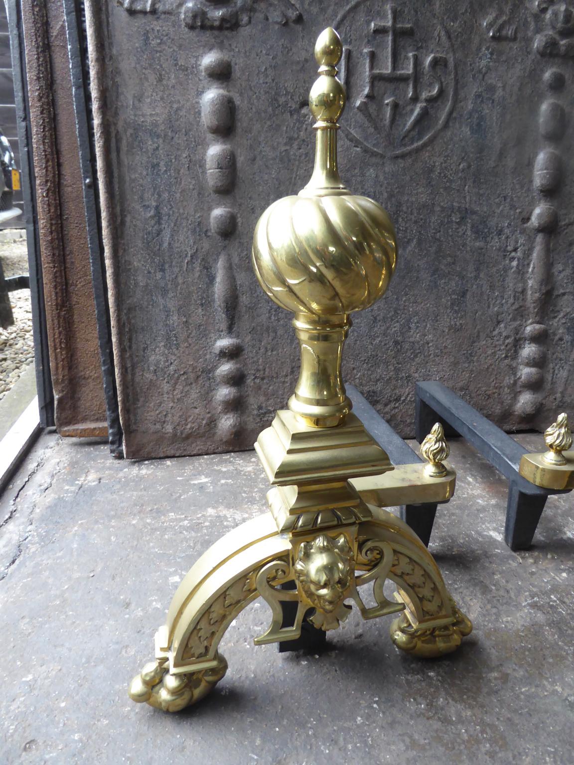 Brass French Louis XIV Style Firedogs or Andirons