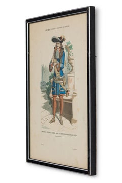 French Louis XIV Style Framed Lithograph of a Lord in Baroque Attire