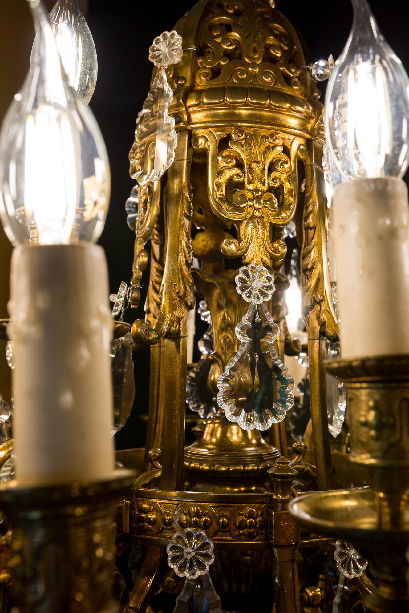 Crystal French Louis XIV Style, Gilt Bronze Chandelier, circa 1880-1900
