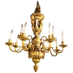 French Louis XIV-Style Gilt Bronze Chandelier with 12-Light
