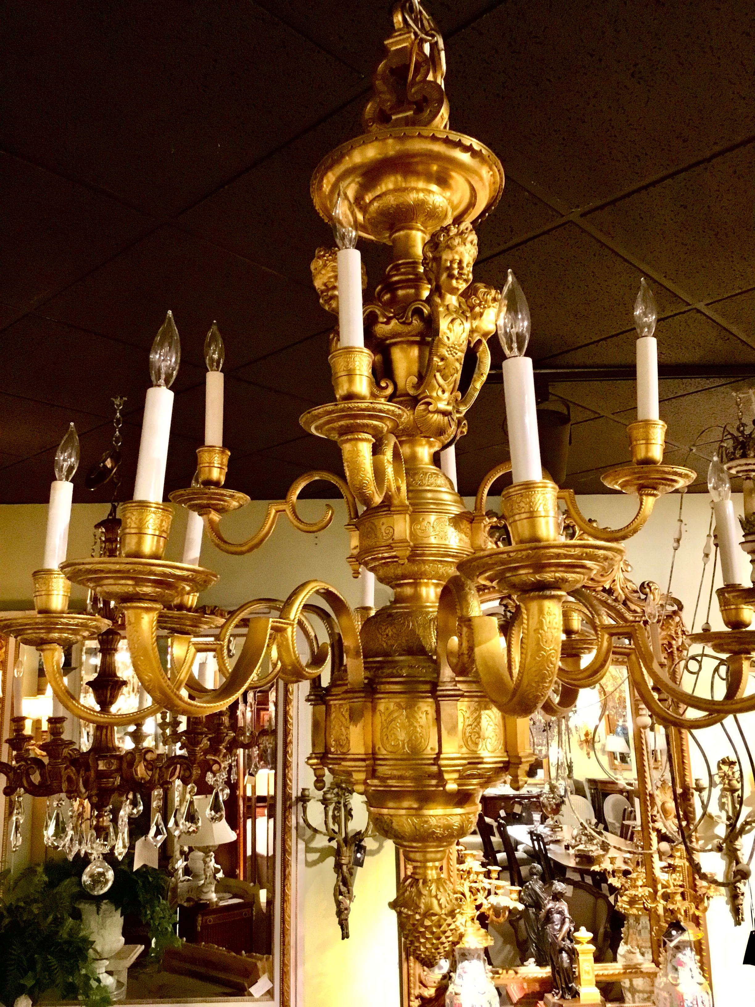 French Louis XIV-Style Gilt Bronze Chandelier with 12-Light In Good Condition In Houston, TX