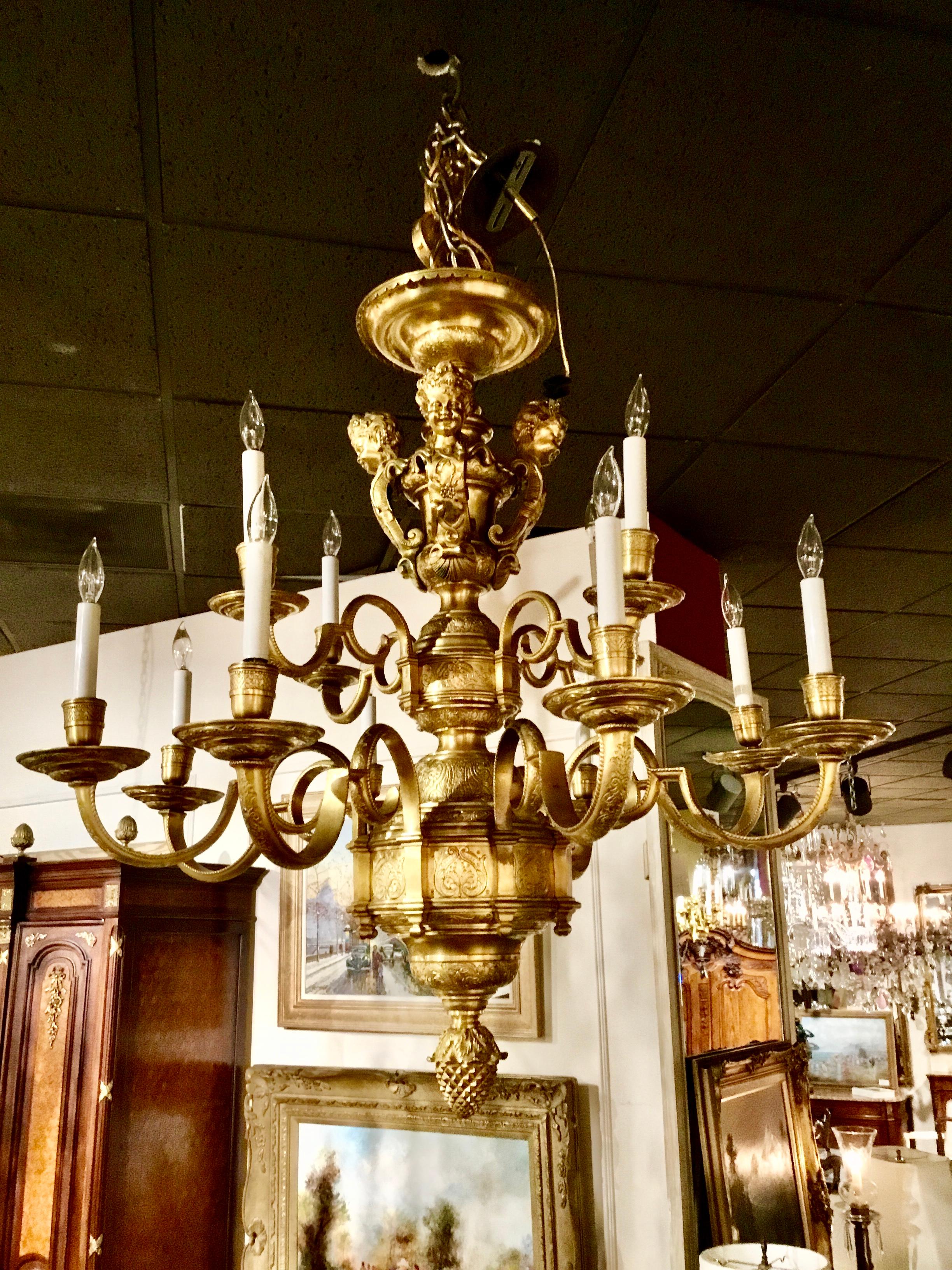 French Louis XIV-Style Gilt Bronze Chandelier with 12-Light 2