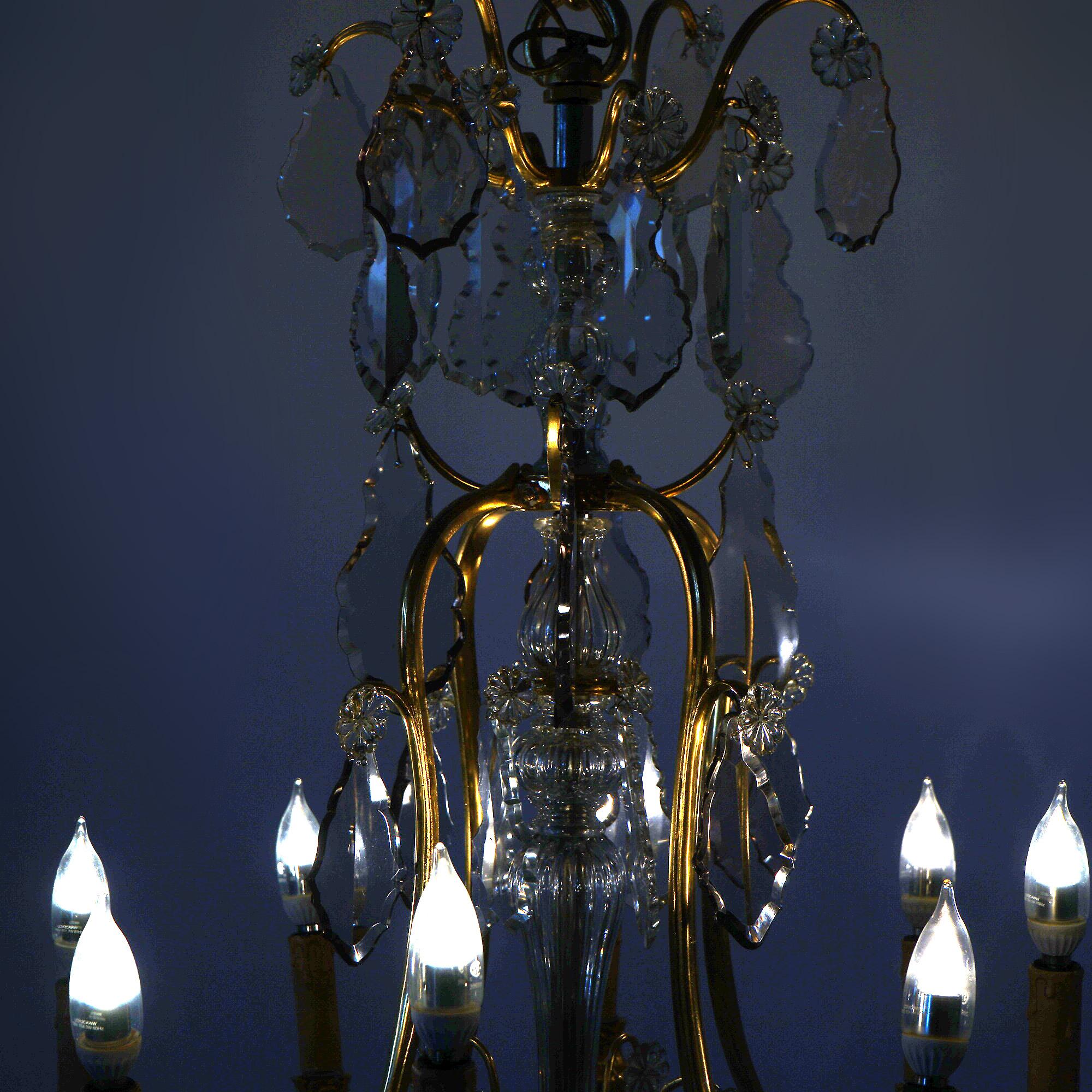 French Louis XIV Style Gilt Bronze & Chrystal 8-Light Chandelier 20th C In Good Condition In Big Flats, NY