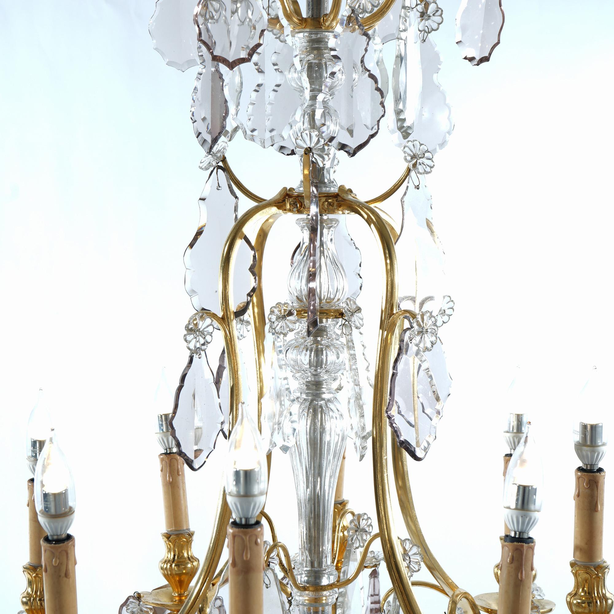 20th Century French Louis XIV Style Gilt Bronze & Chrystal 8-Light Chandelier 20th C