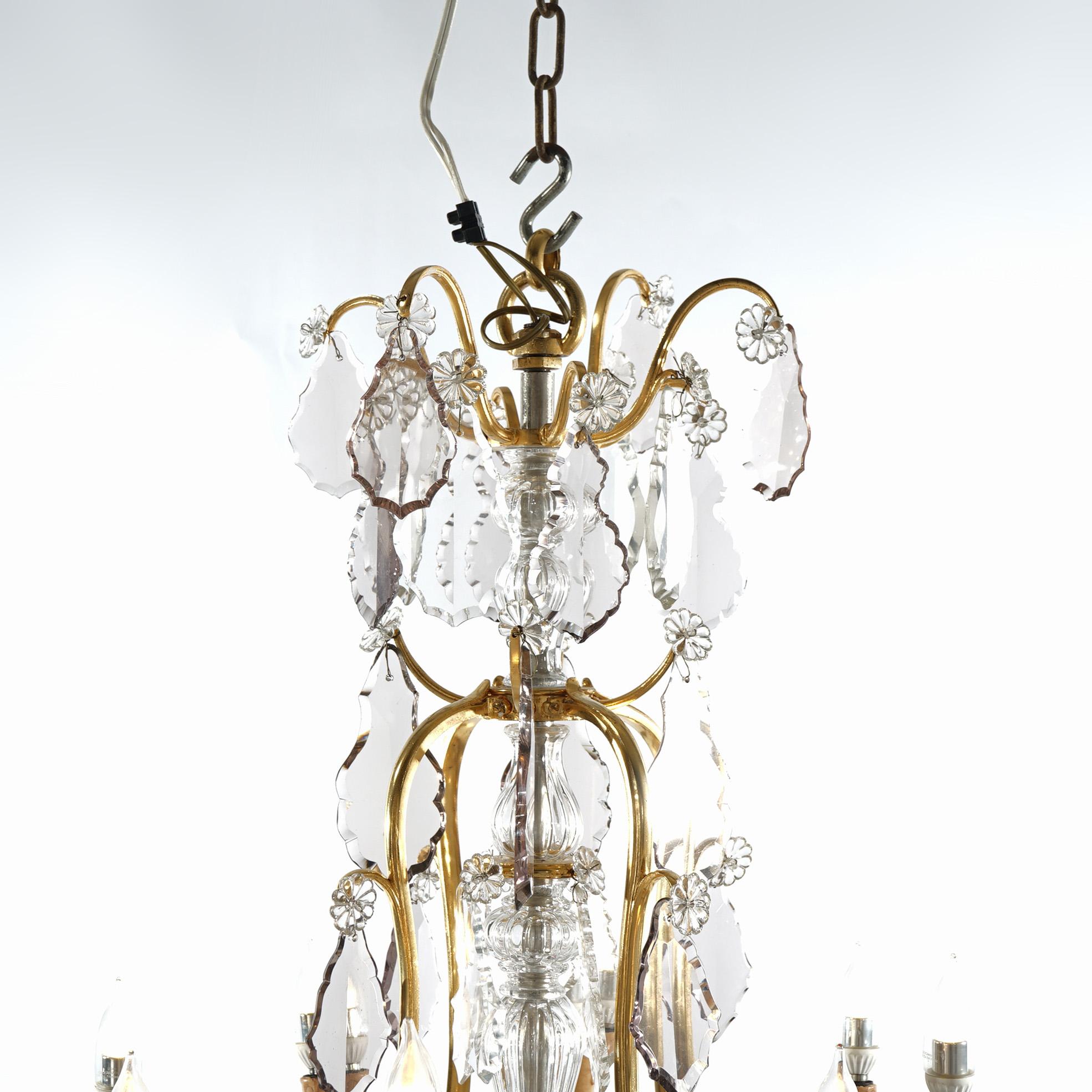 French Louis XIV Style Gilt Bronze & Chrystal 8-Light Chandelier 20th C 1