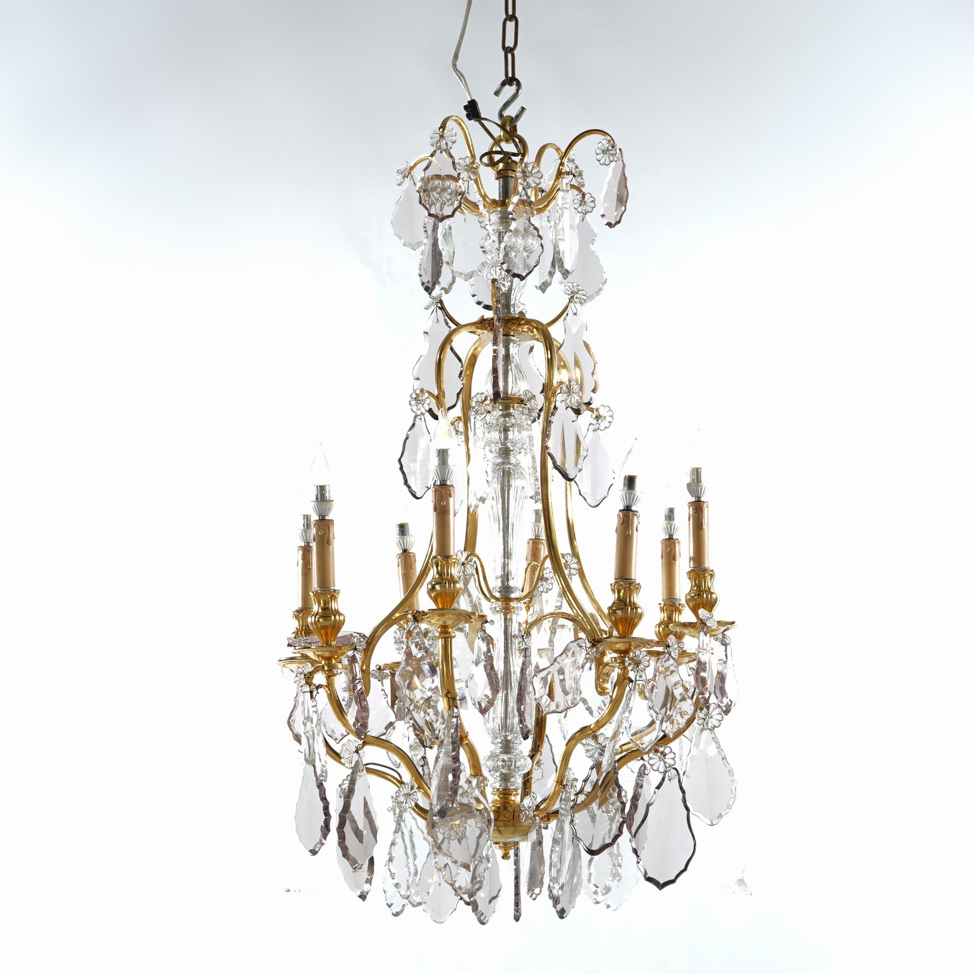 French Louis XIV Style Gilt Bronze & Chrystal 8-Light Chandelier 20th C 2