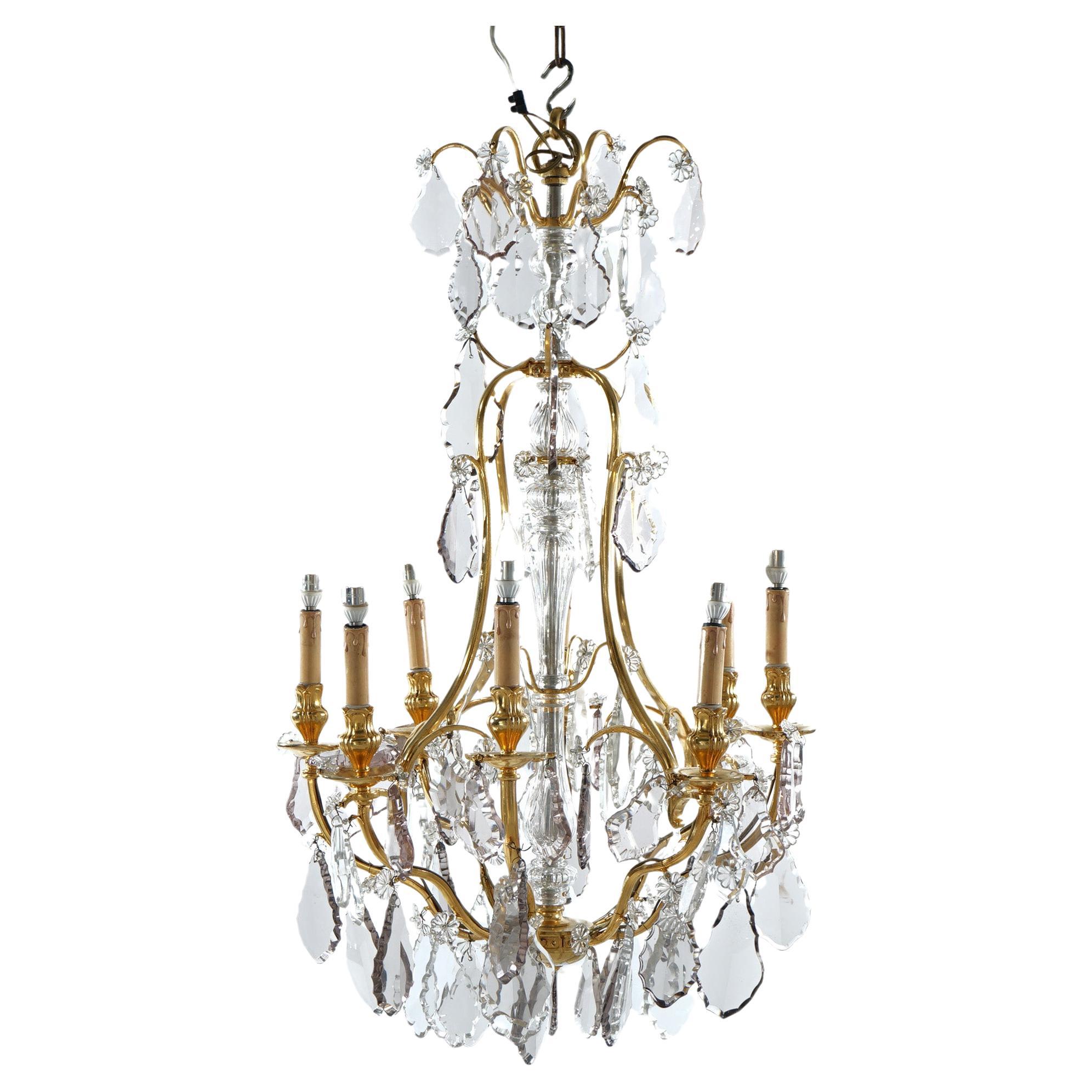 French Louis XIV Style Gilt Bronze & Chrystal 8-Light Chandelier 20th C