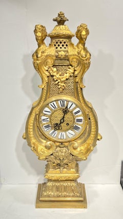 French Louis XIV Style Gilt Bronze Mantel Clock After Andre-Charles Boulle