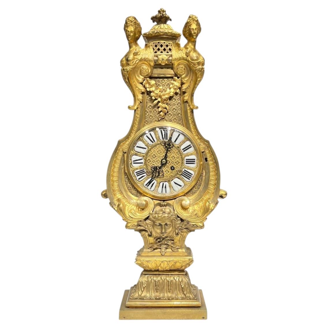 French Louis XIV Style Gilt Bronze Mantel Clock After Andre-Charles Boulle