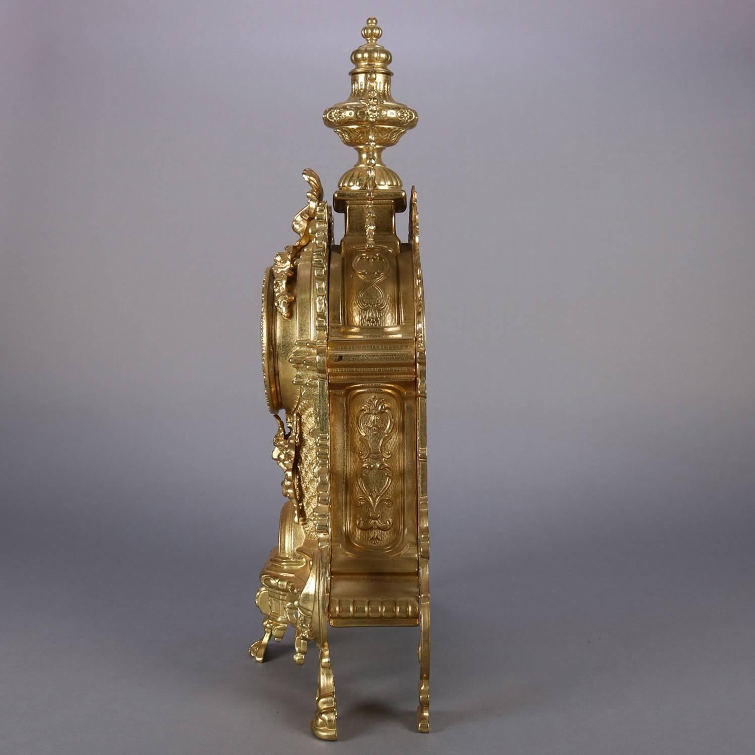 French Louis XIV Style Gilt Mantel Clock by German FHS Hermle, 20th Century 3