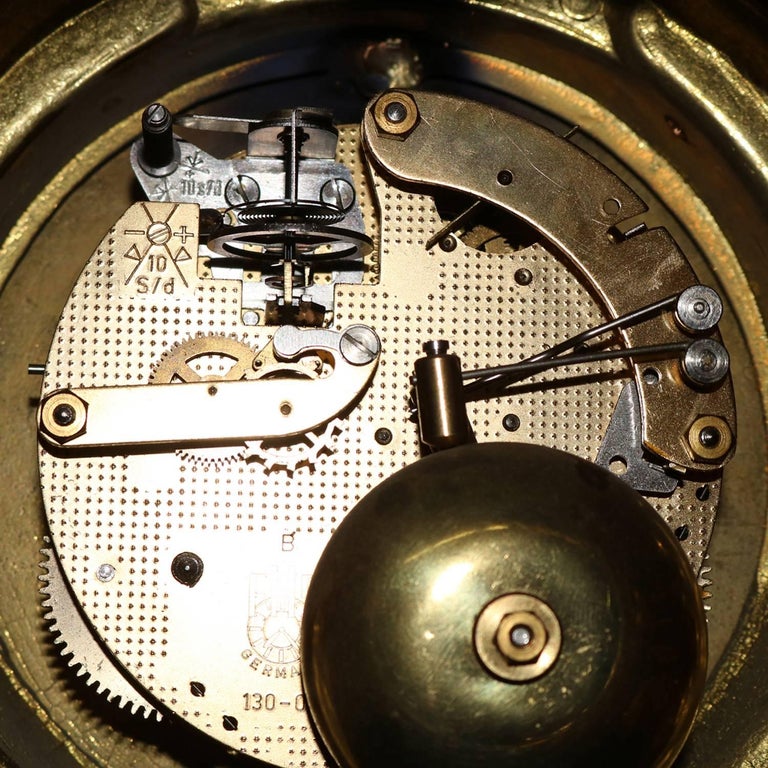 French Louis XIV Style Gilt Mantel Clock by German FHS Hermle, 20th