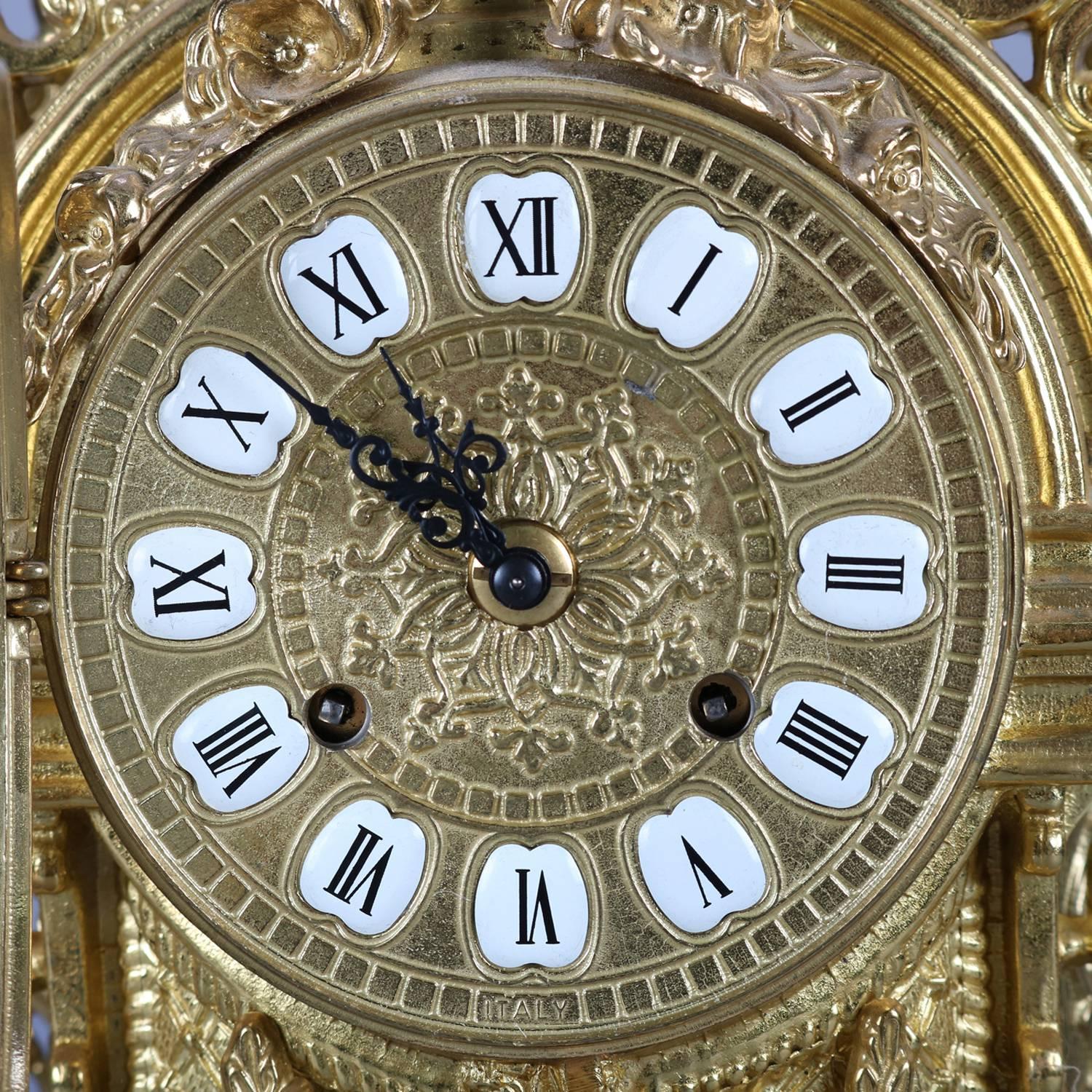 French Louis XIV Style Gilt Mantel Clock by German FHS Hermle, 20th Century In Good Condition In Big Flats, NY