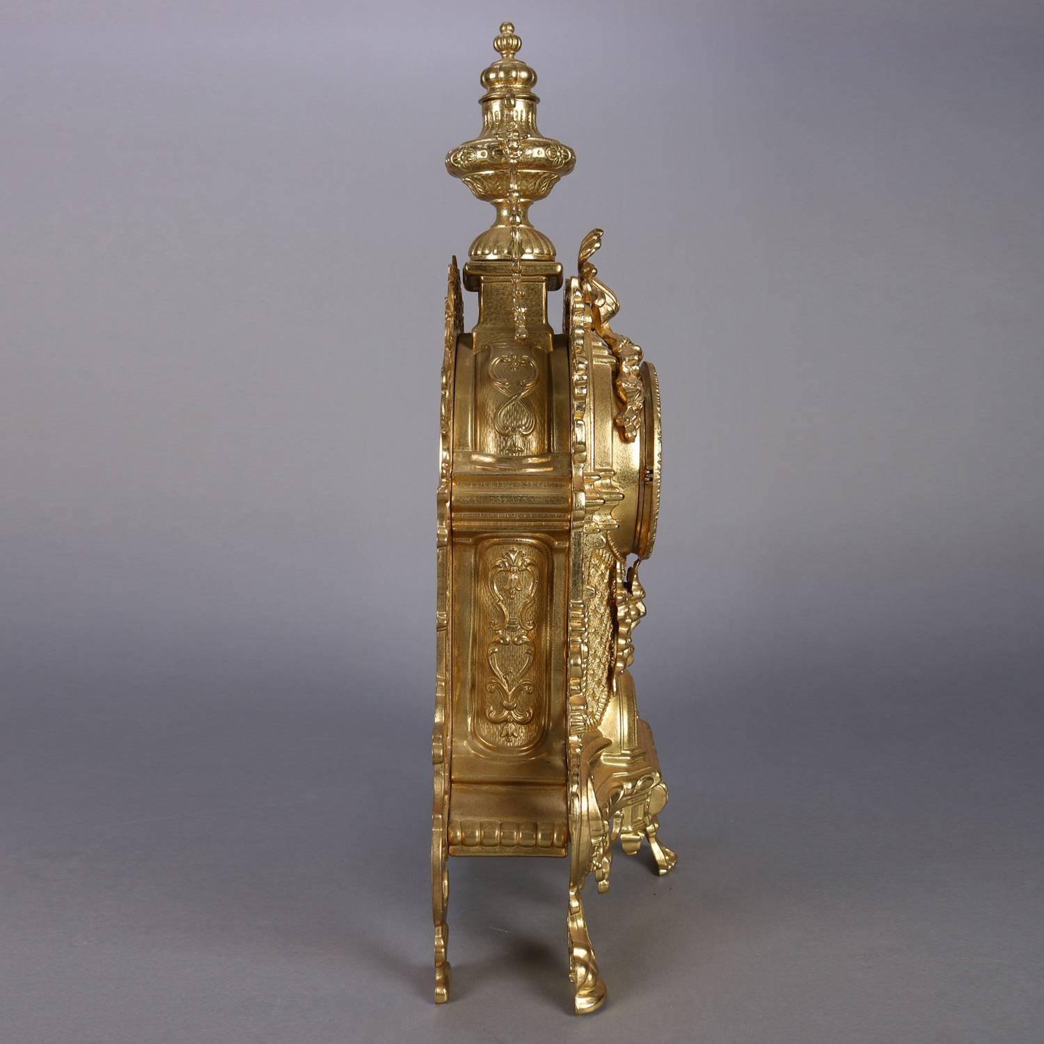 Metal French Louis XIV Style Gilt Mantel Clock by German FHS Hermle, 20th Century