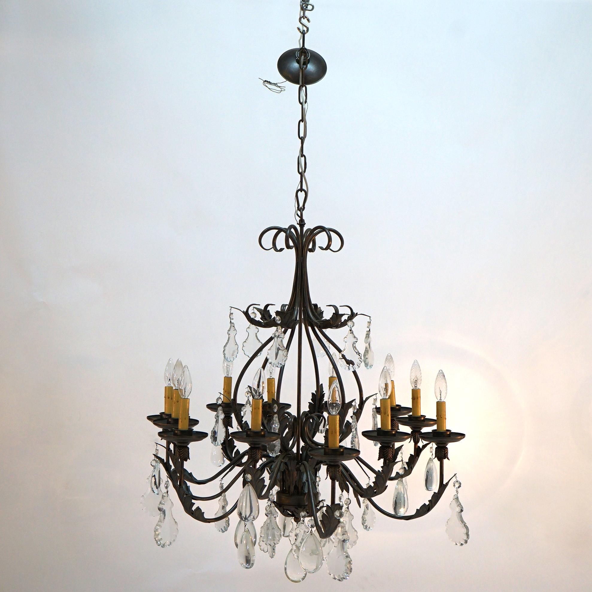 French Louis XIV Style Gilt Metal & Crystal Chandelier 20th C 6