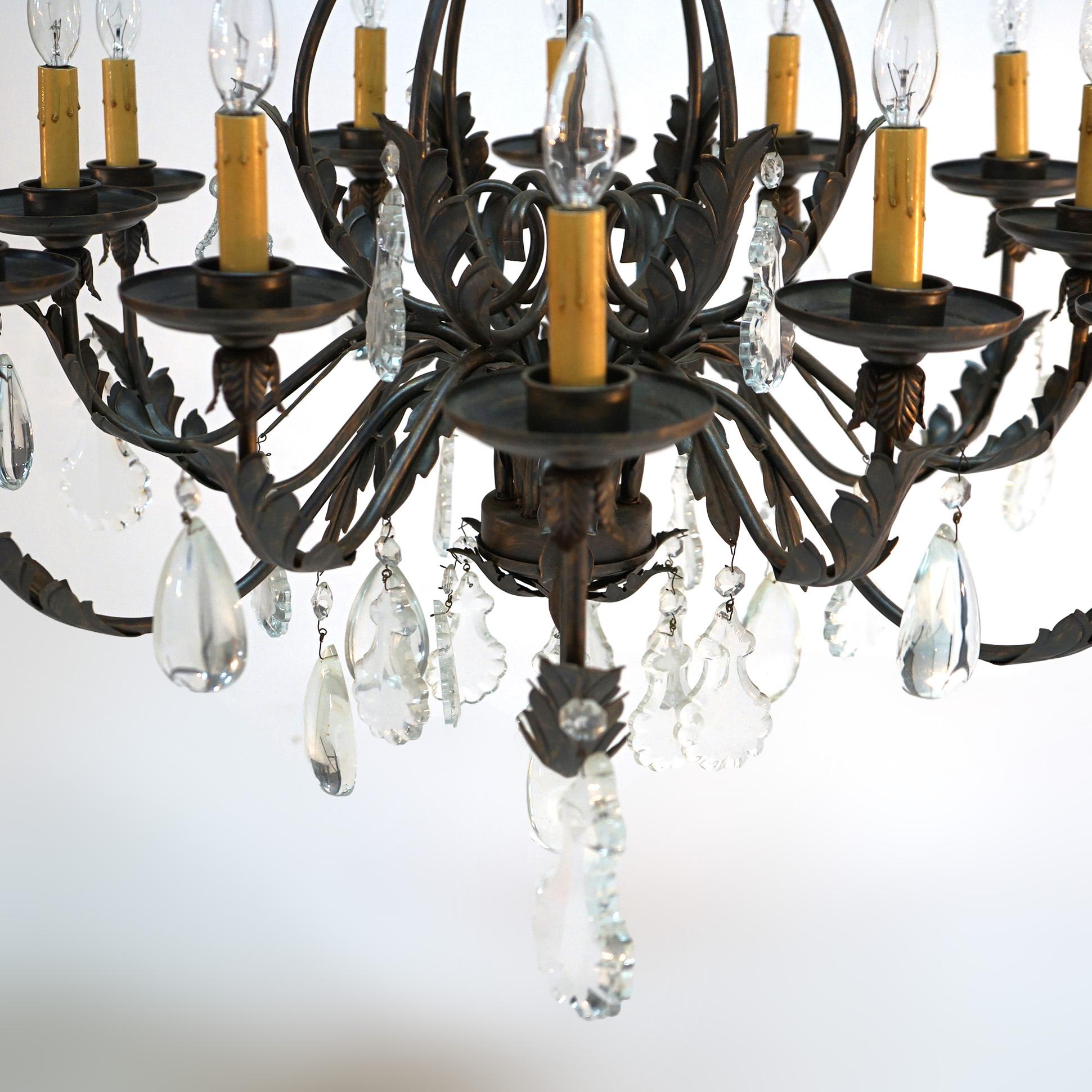 French Louis XIV Style Gilt Metal & Crystal Chandelier 20th C 7