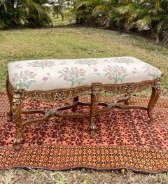 French Louis XIV Style Giltwood Carved Window Bench 19th Century.