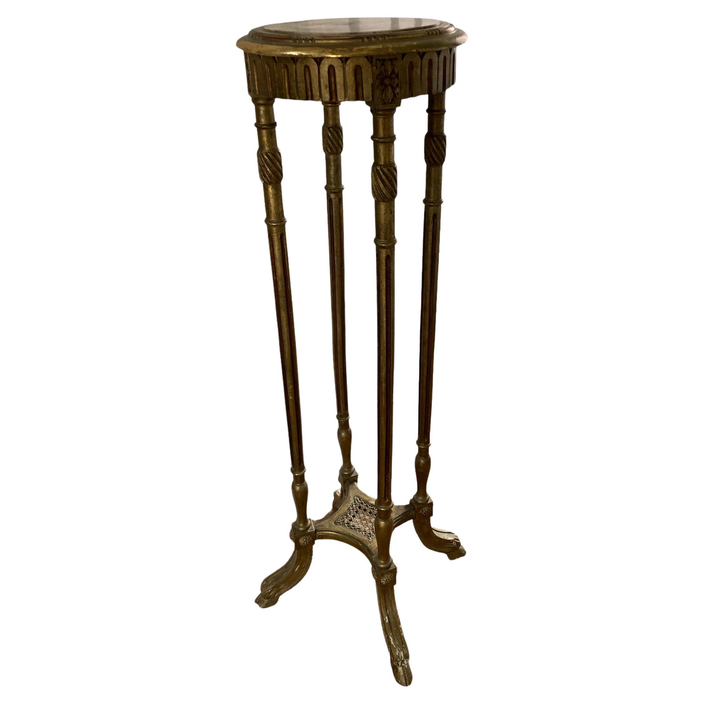 French Louis XIV Style, giltwood marble top pedestal with decorative details For Sale