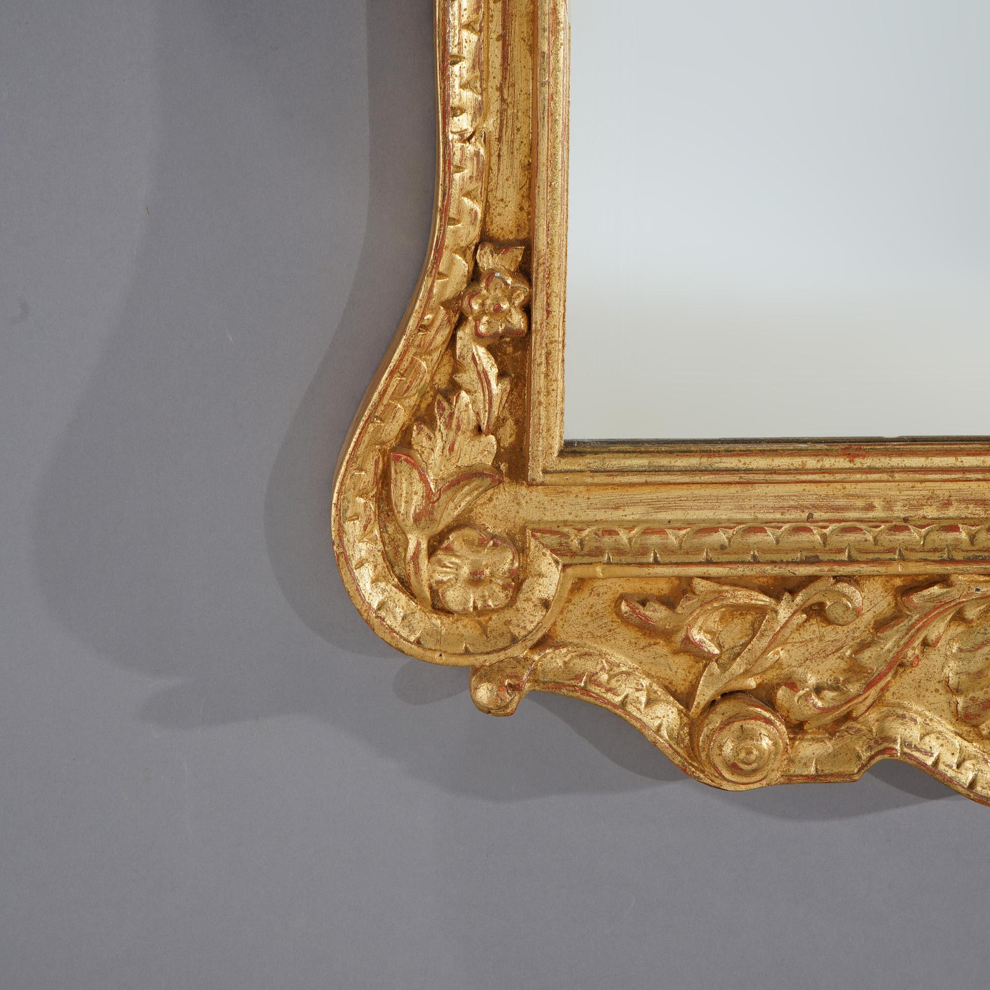French Louis XIV Style Giltwood Wall Mirror with Broken Arch Pediment In Good Condition For Sale In Big Flats, NY