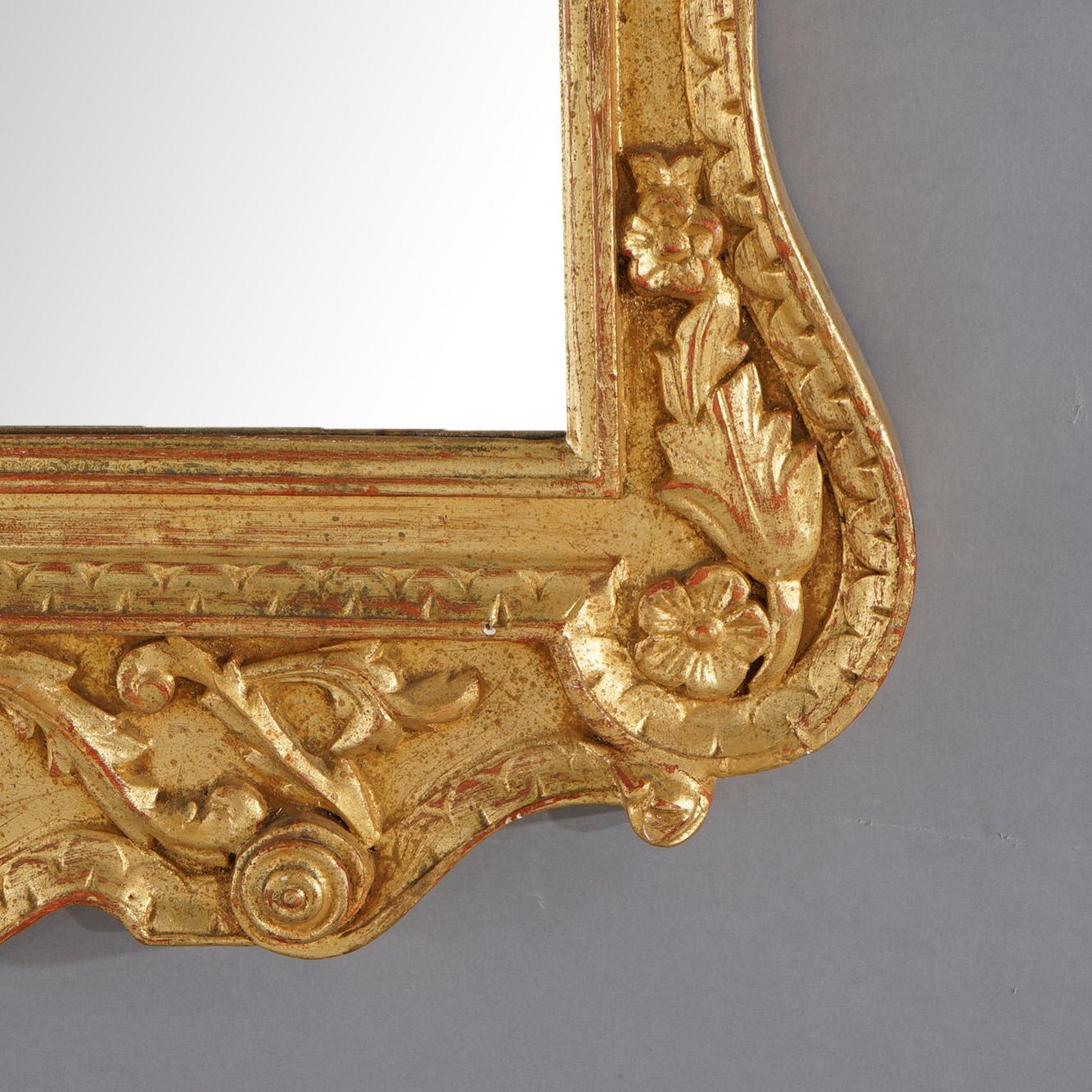 20th Century French Louis XIV Style Giltwood Wall Mirror with Broken Arch Pediment For Sale