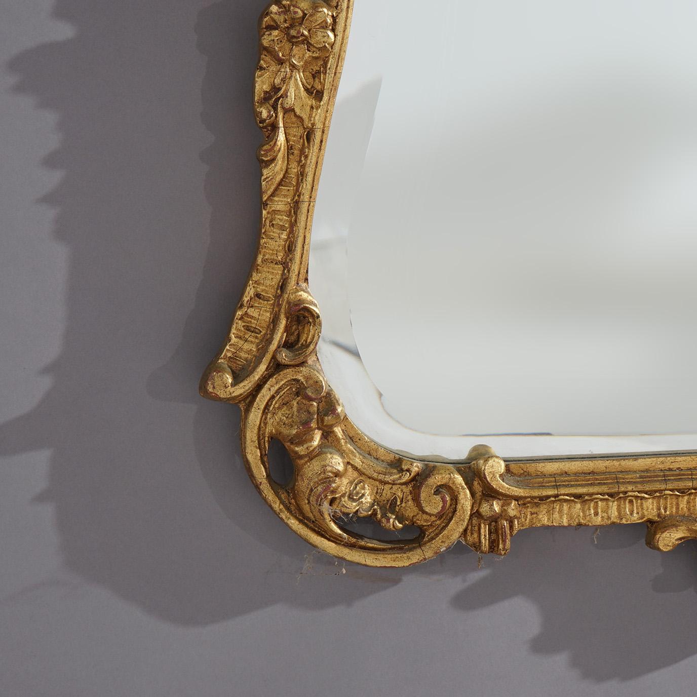 French Louis XIV Style Gold Giltwood Wall Mirror 20th C In Good Condition For Sale In Big Flats, NY