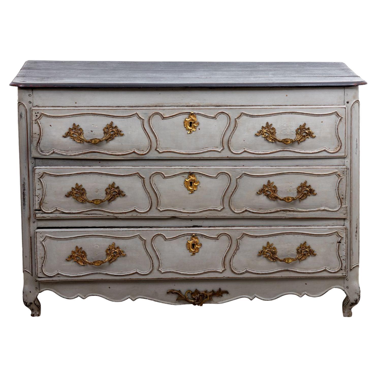 French Louis XIV Style Gray Painted Commode, Late 19th Century For Sale