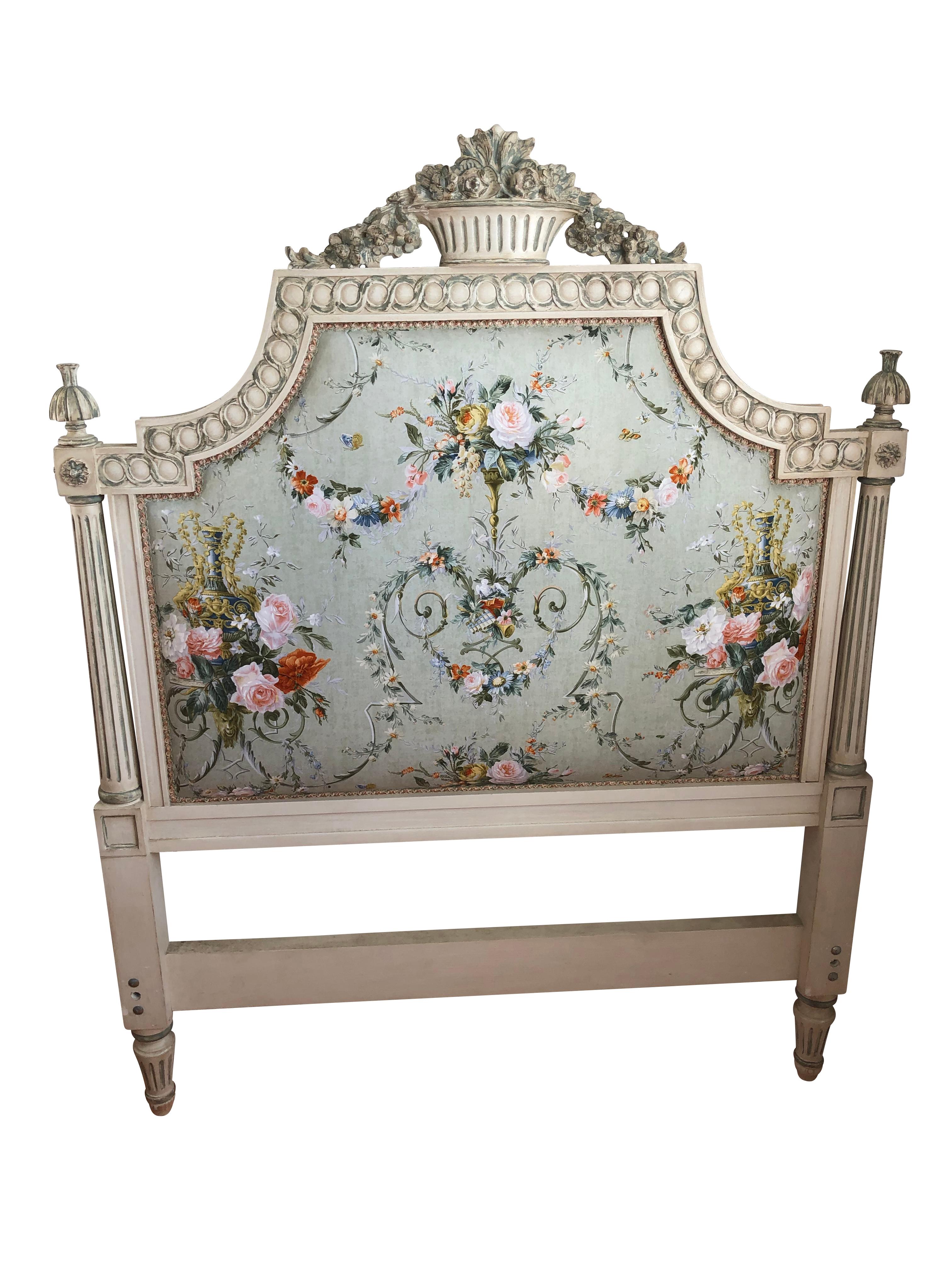 French Louis XIV Style Grey Painted Carved King Headboard In Good Condition In Essex, MA