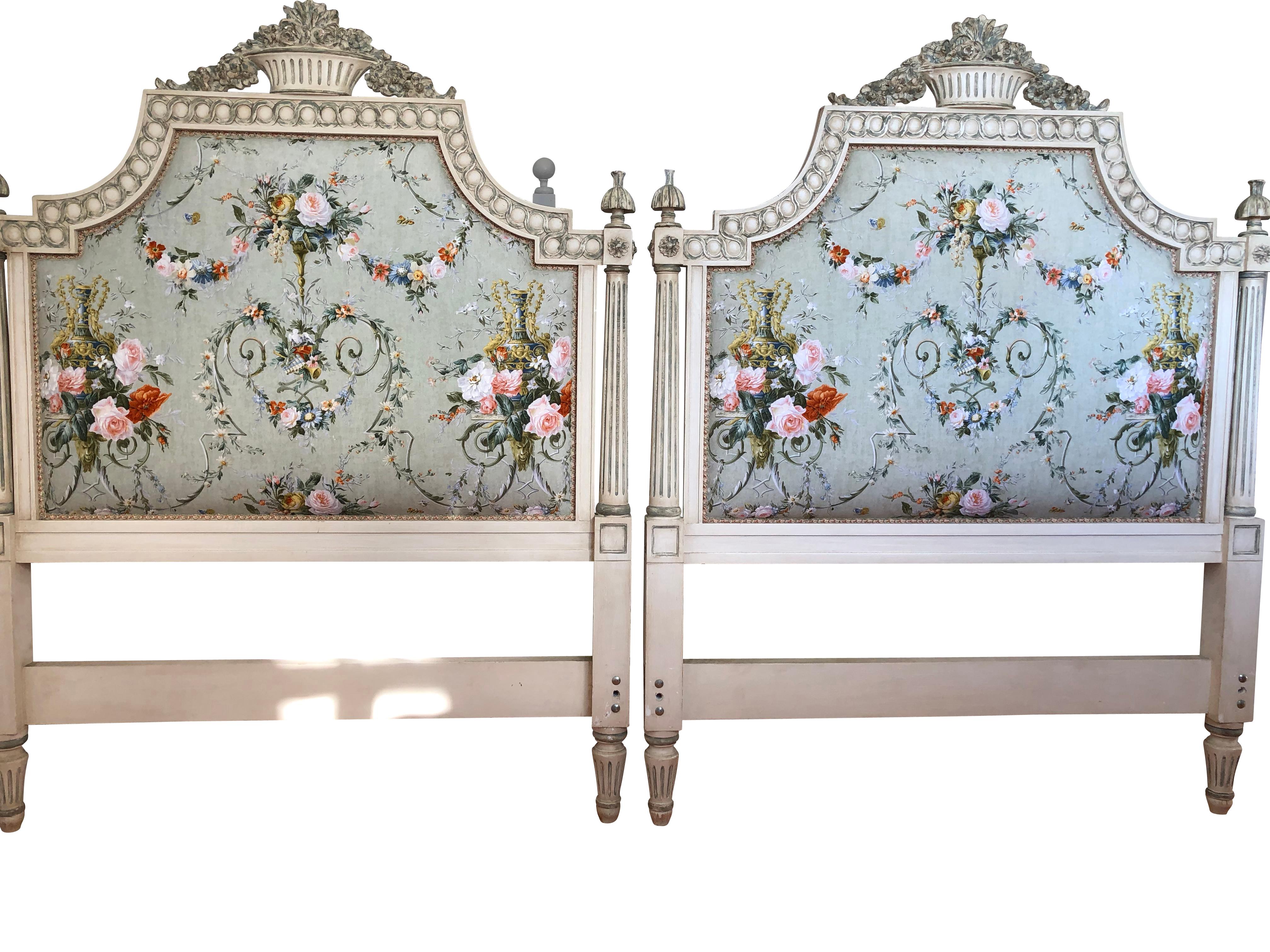 20th Century French Louis XIV Style Grey Painted Carved King Headboard