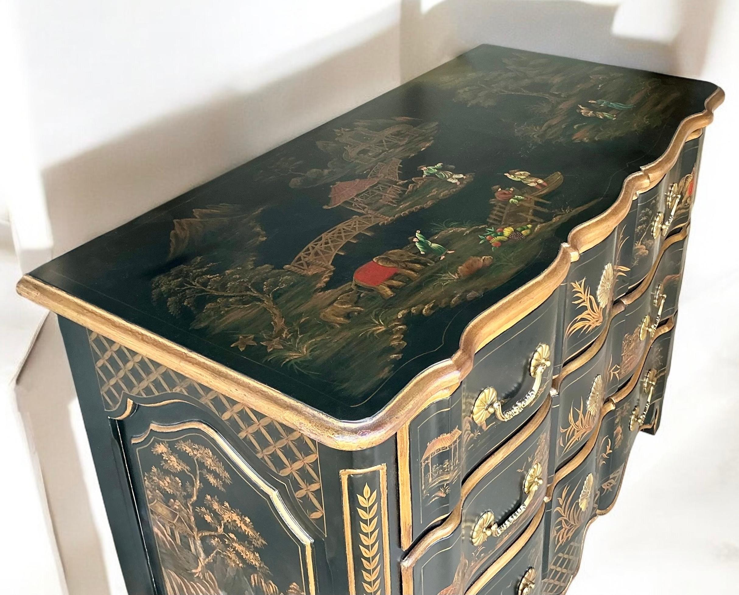 Américain Commode française de style Louis XIV peinte à la main en laque noire