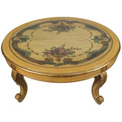French Louis XIV Style Hand-Painted Floral and Giltwood Coffee Table