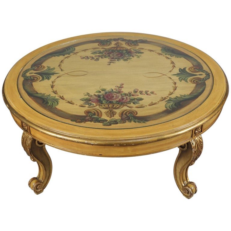 French Louis XIV Style Hand-Painted Floral and Giltwood ...