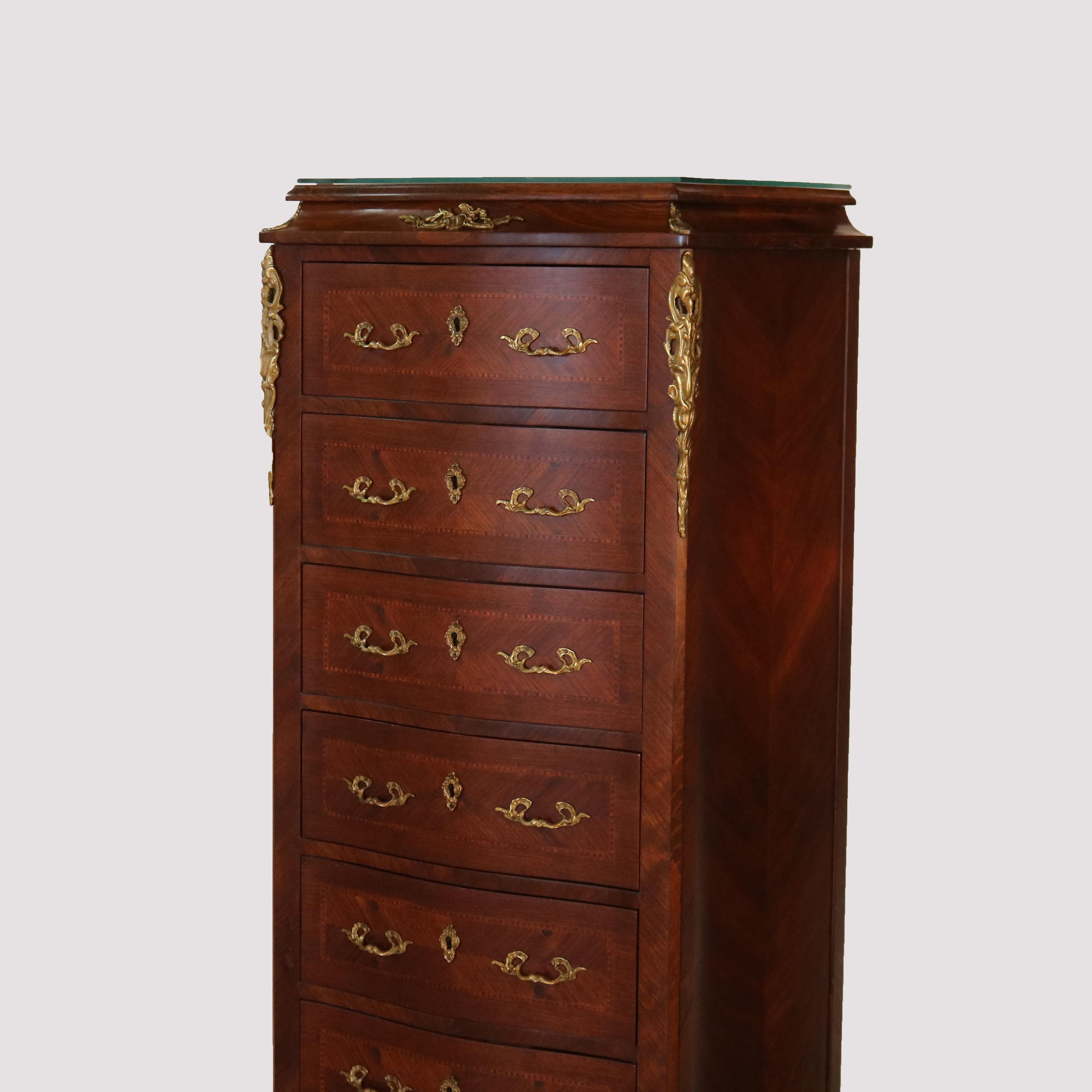 American French Louis XIV Style Kingwood & Satinwood Inlaid Lingerie Chest, 20th Century