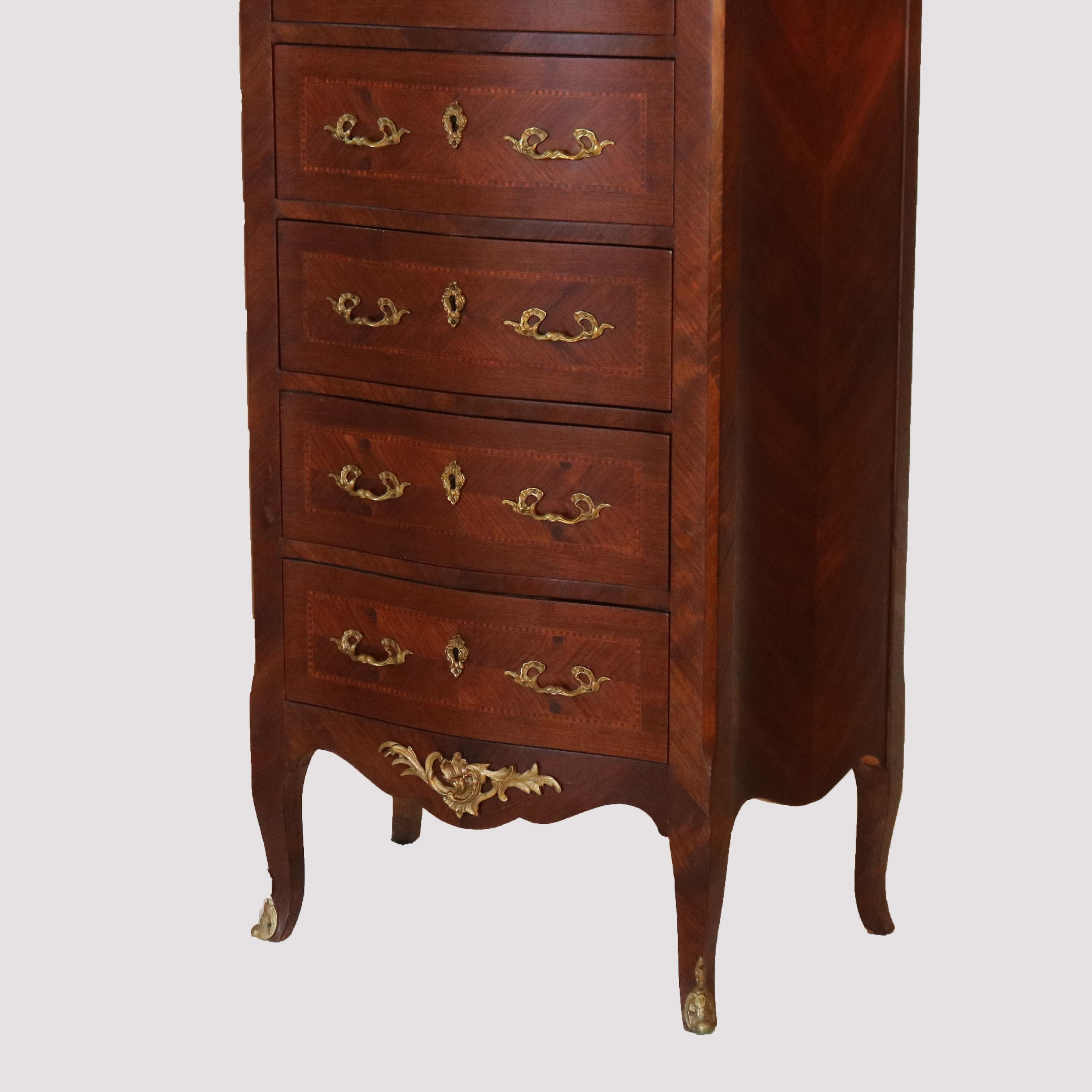 French Louis XIV Style Kingwood & Satinwood Inlaid Lingerie Chest, 20th Century In Good Condition In Big Flats, NY