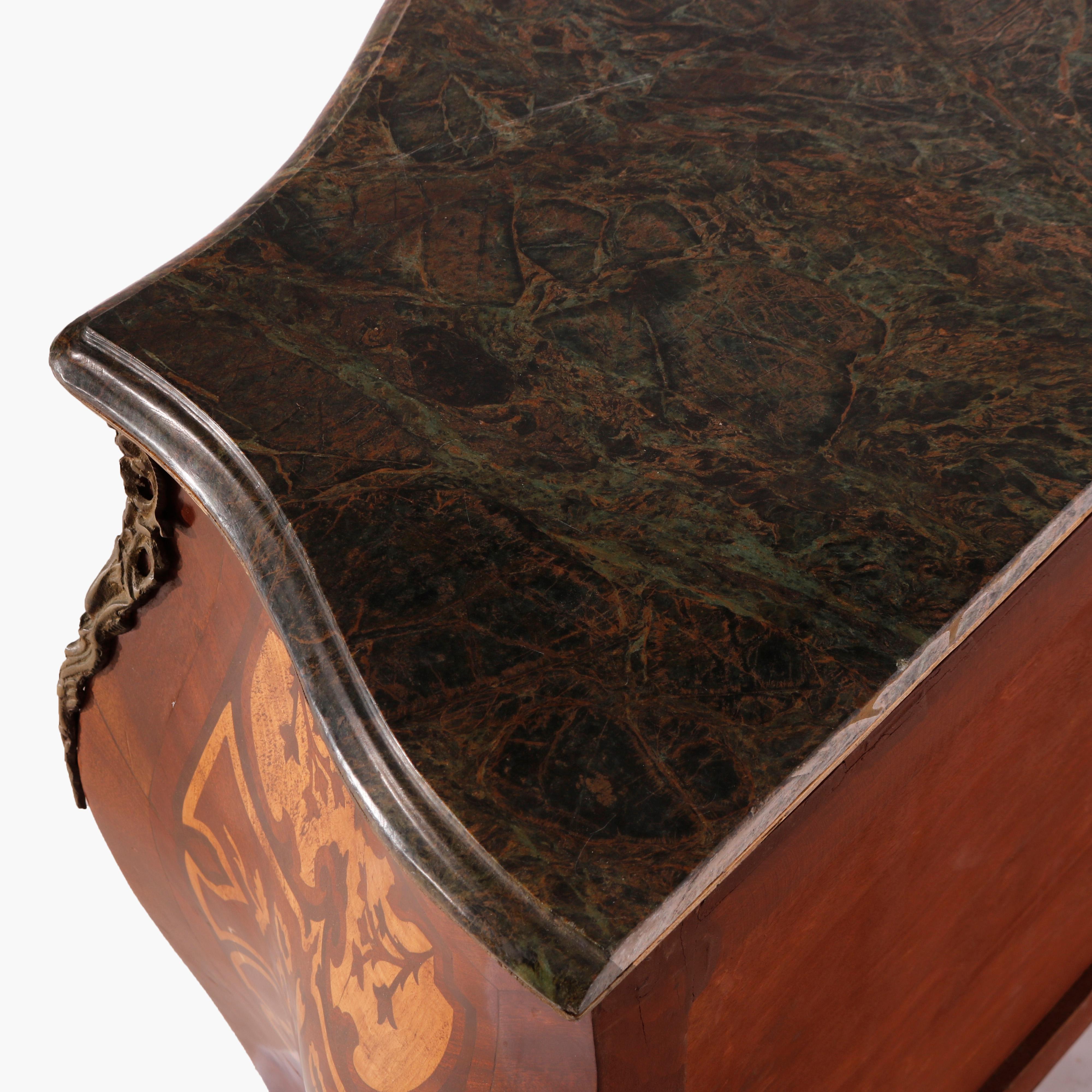 French Louis XIV Style Kingwood, Satinwood Marquetry, Marble & Ormolu, 20th C For Sale 7