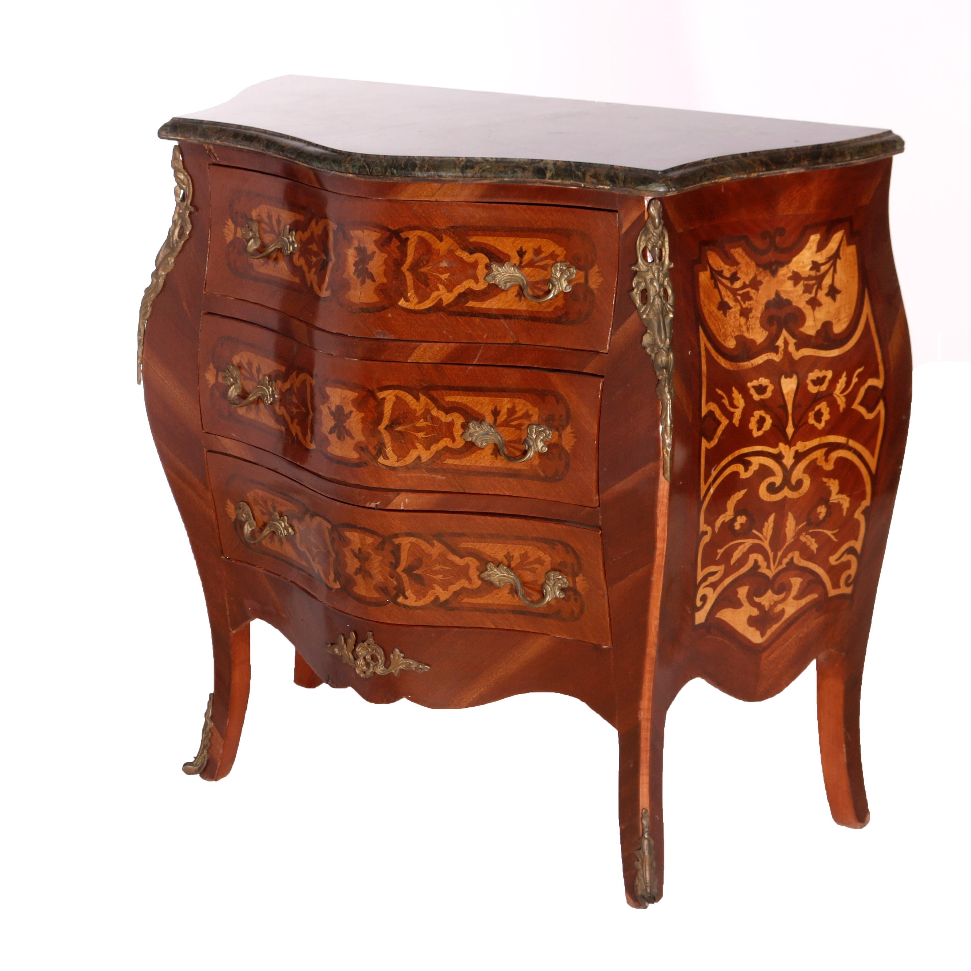 French Louis XIV Style Kingwood, Satinwood Marquetry, Marble & Ormolu, 20th C For Sale 8
