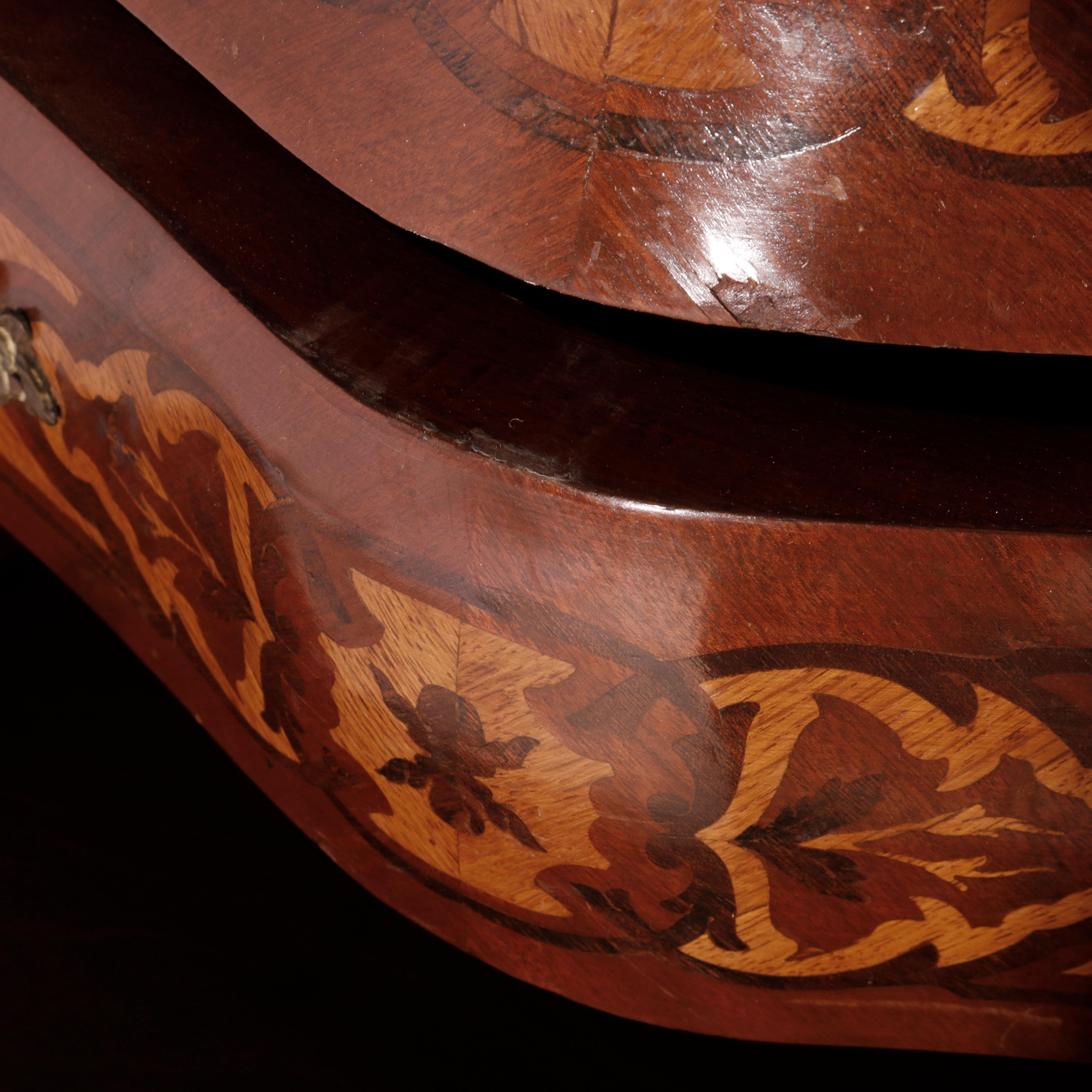 French Louis XIV Style Kingwood, Satinwood Marquetry, Marble & Ormolu, 20th C For Sale 12