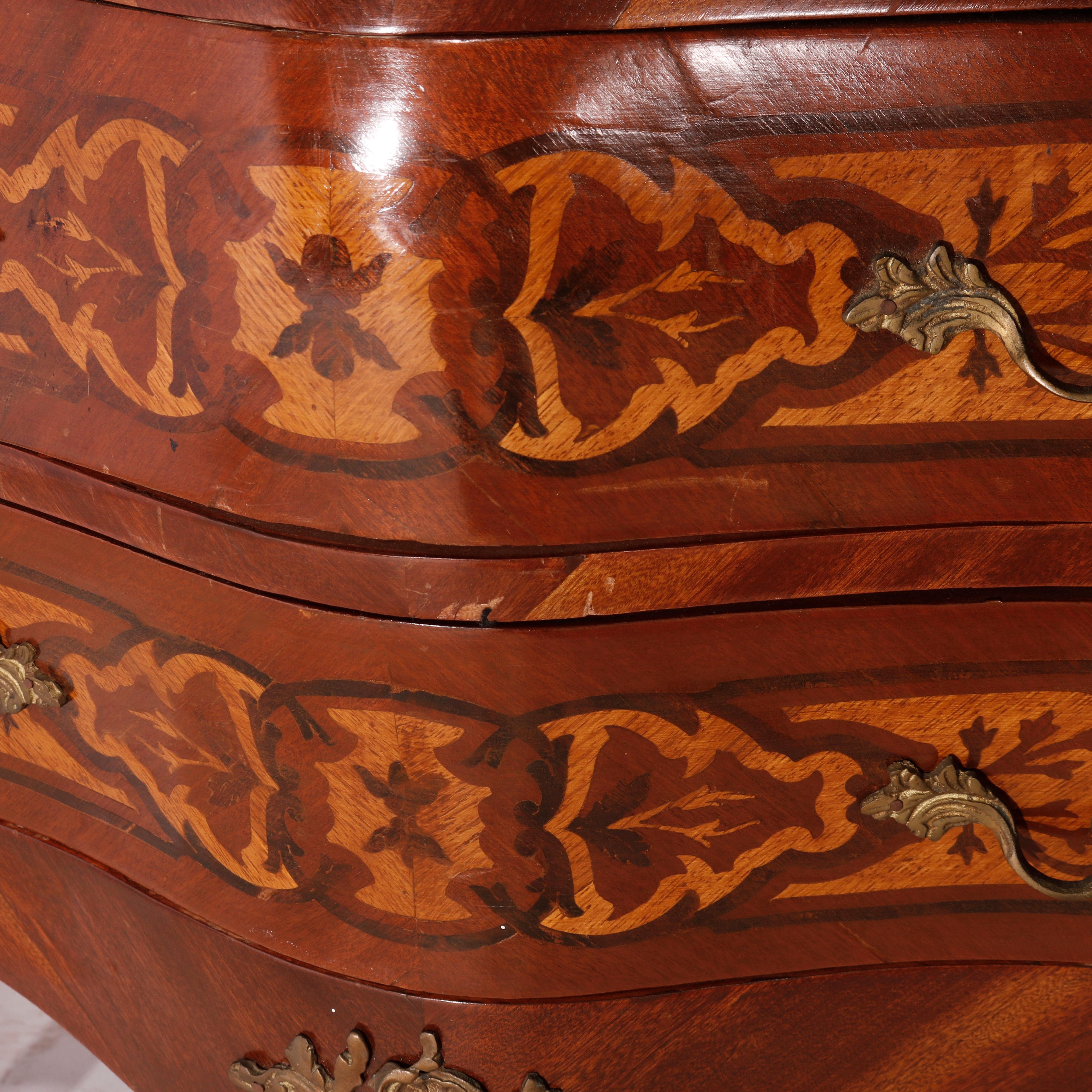 20th Century French Louis XIV Style Kingwood, Satinwood Marquetry, Marble & Ormolu, 20th C For Sale
